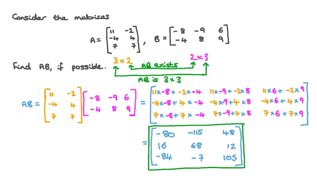 Question Video Finding the Product of Two Given Matrices Nagwa