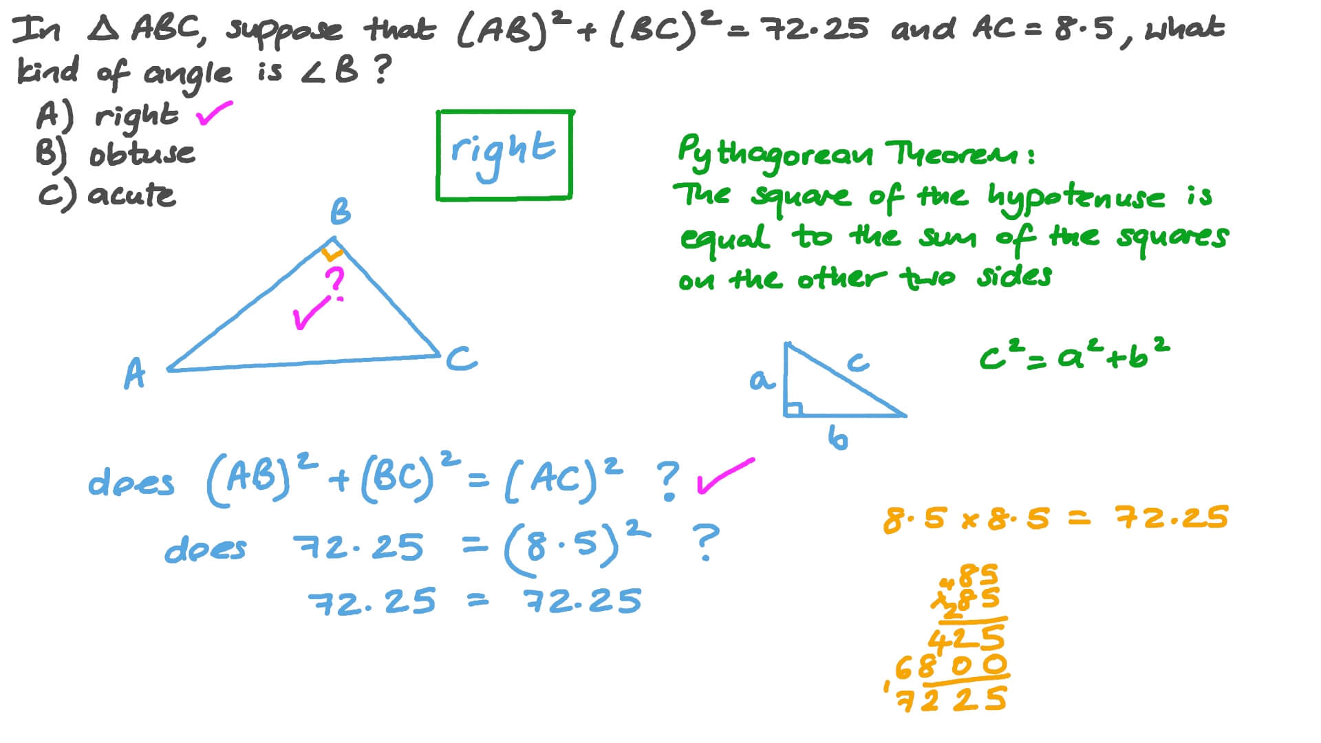 Question Video Understanding the Definition of RightAngled Triangles