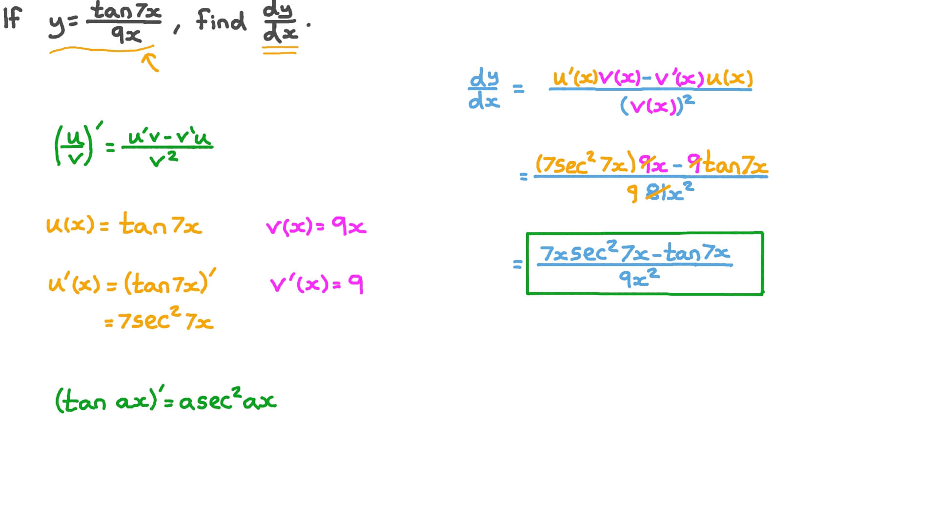 Question Video Finding the First Derivative of the Quotient of