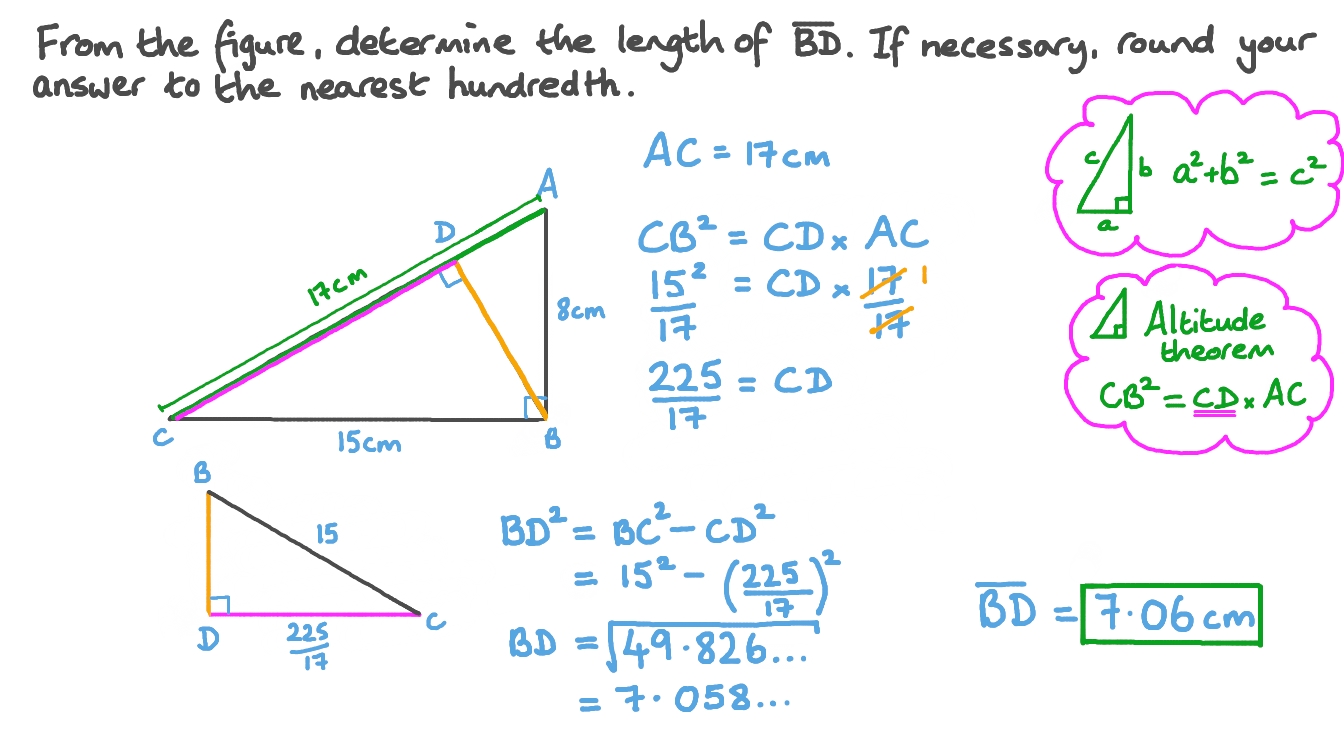 Question Video Applying the RightAngled Triangle Altitude Theorem and