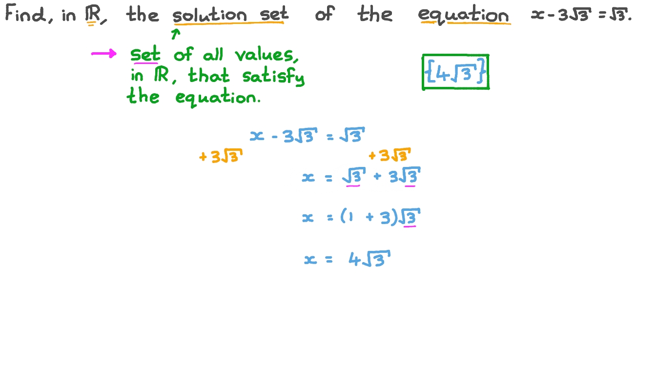 Question Video Finding the Solution Set to an Equation over the Set of