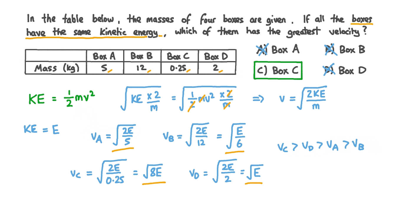 Question Video Finding Velocity Given Mass and Energy Nagwa
