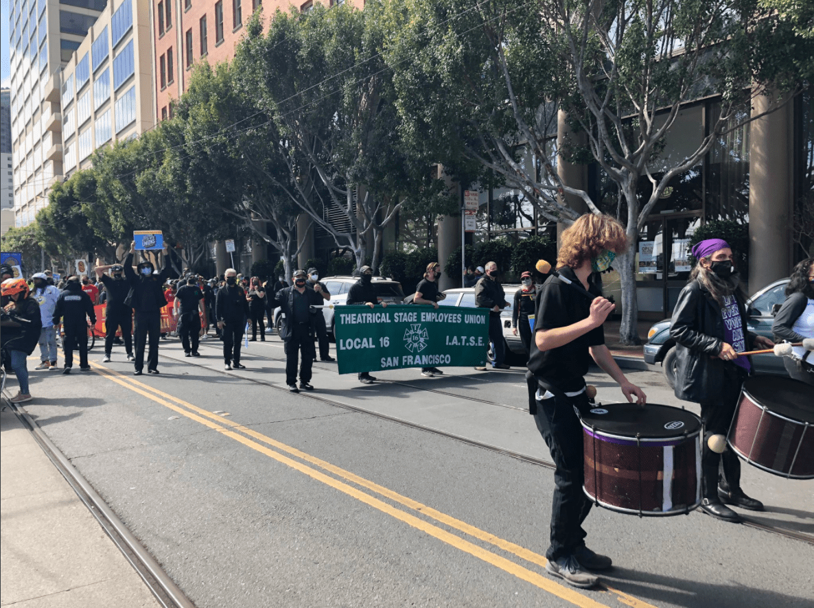 Protesters gather for a series of events on May 1st in the Bay Area