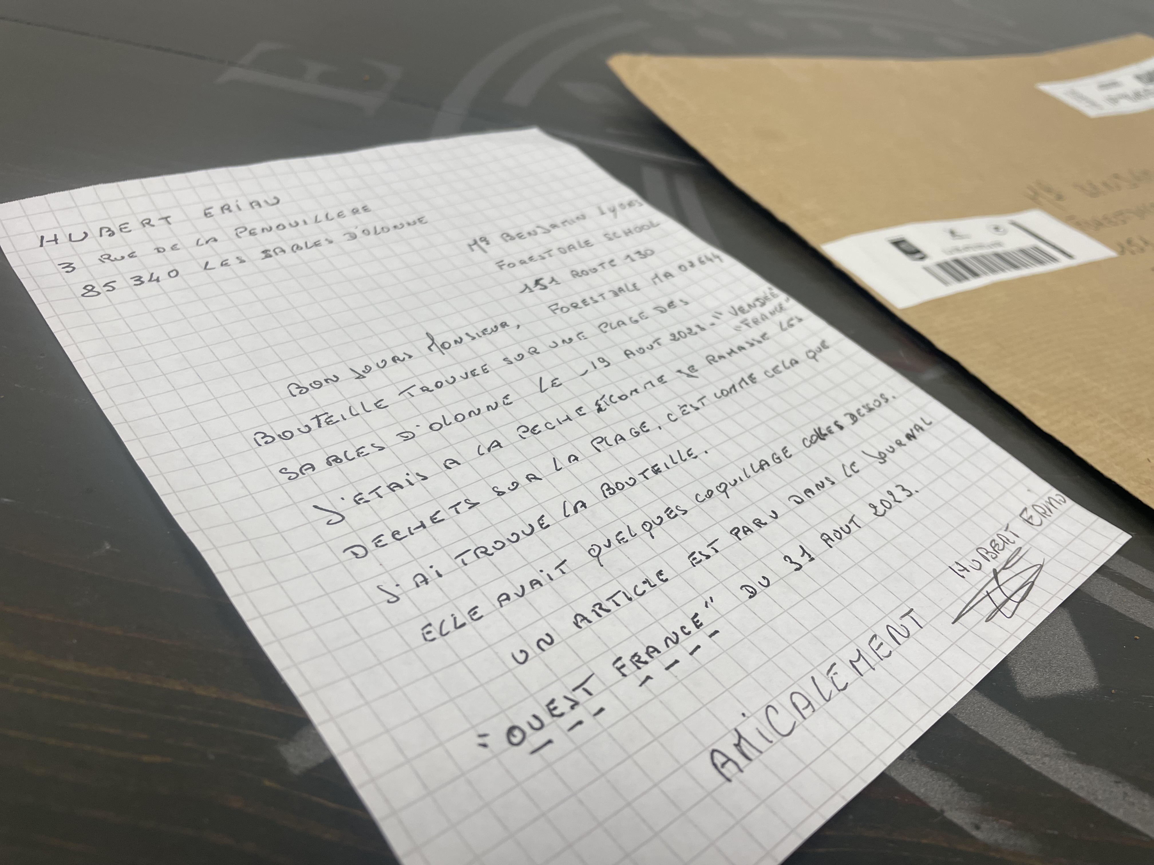 Message in a bottle written by Mass. student found in France 26 years