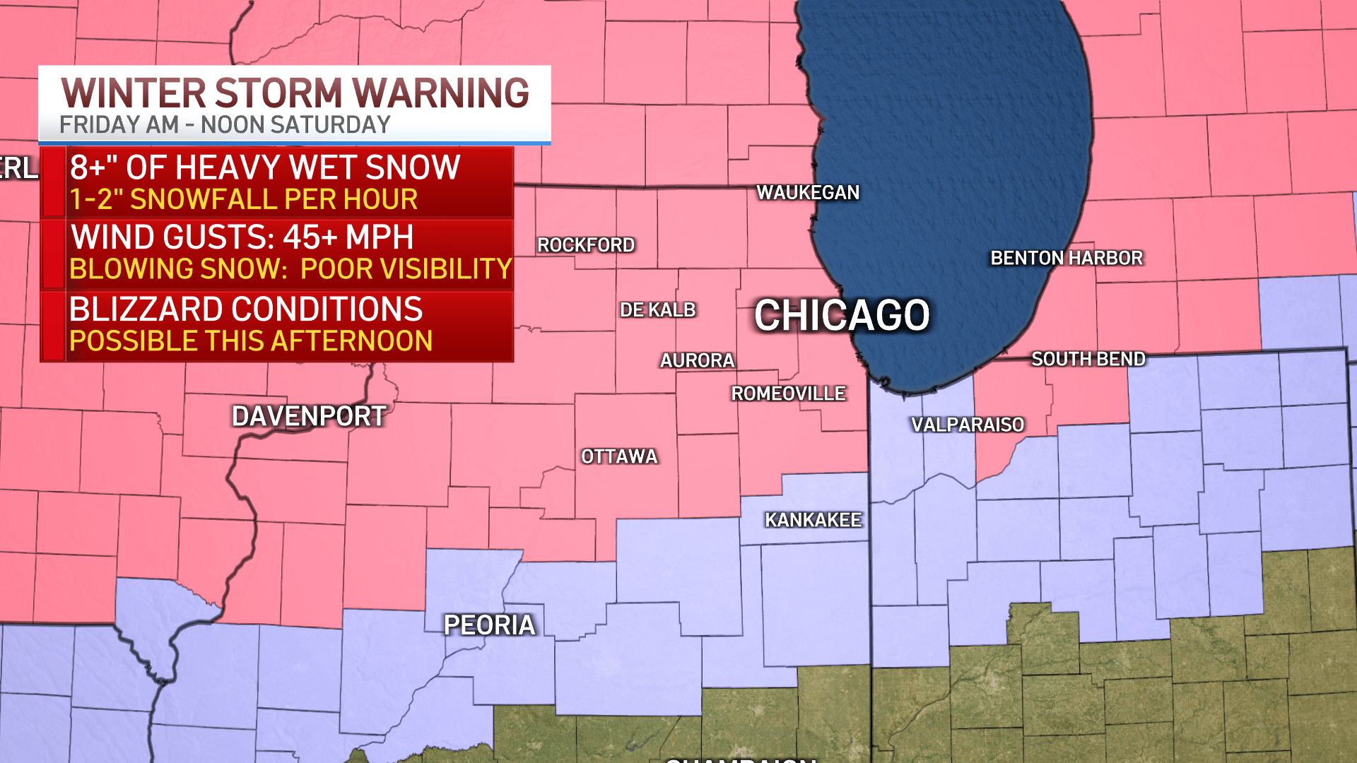 Snowfall totals Illinois Foot of snow or more possible in Chicago area