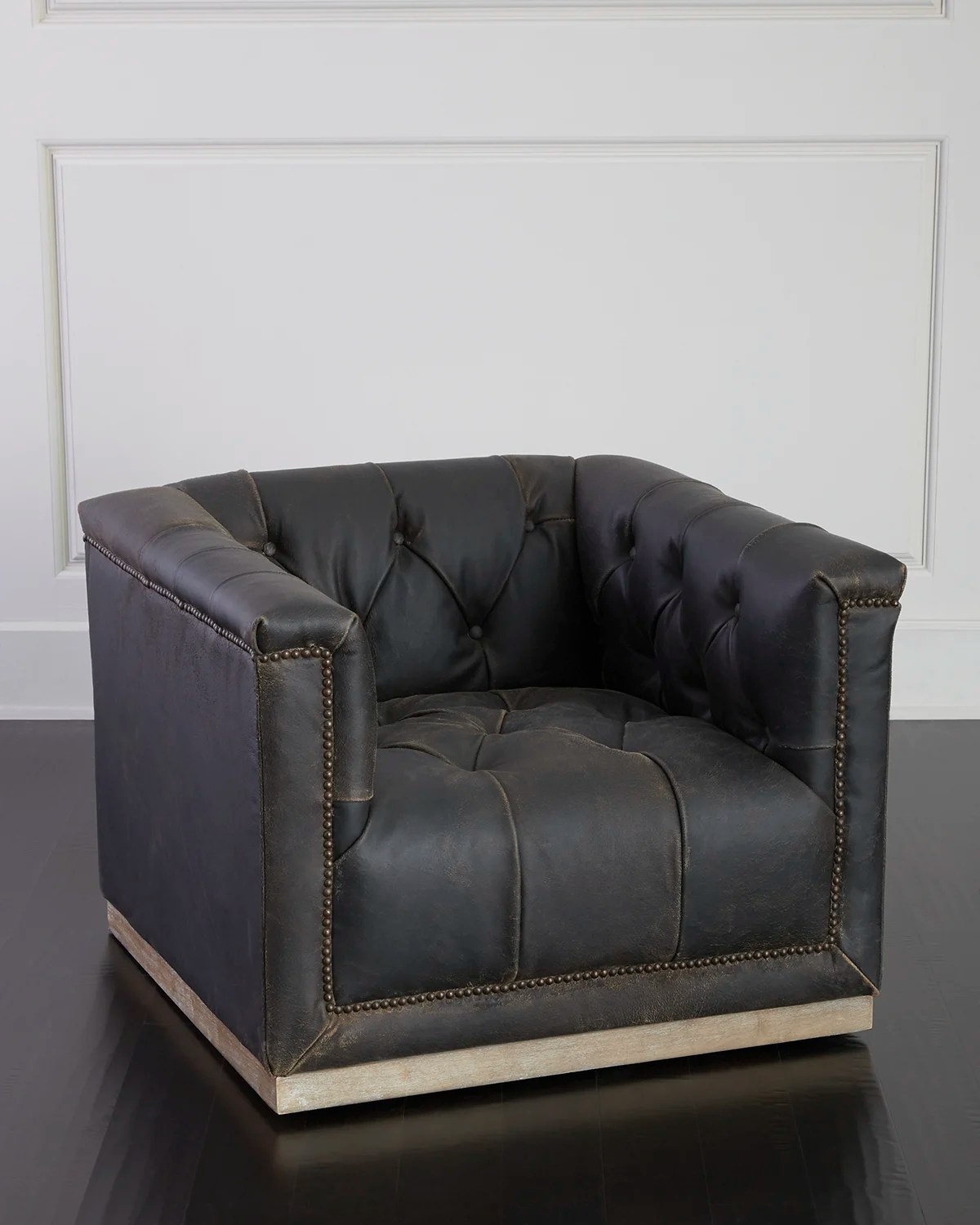 Four Hands Jardene Tufted Leather Swivel Accent Chair Neiman Marcus