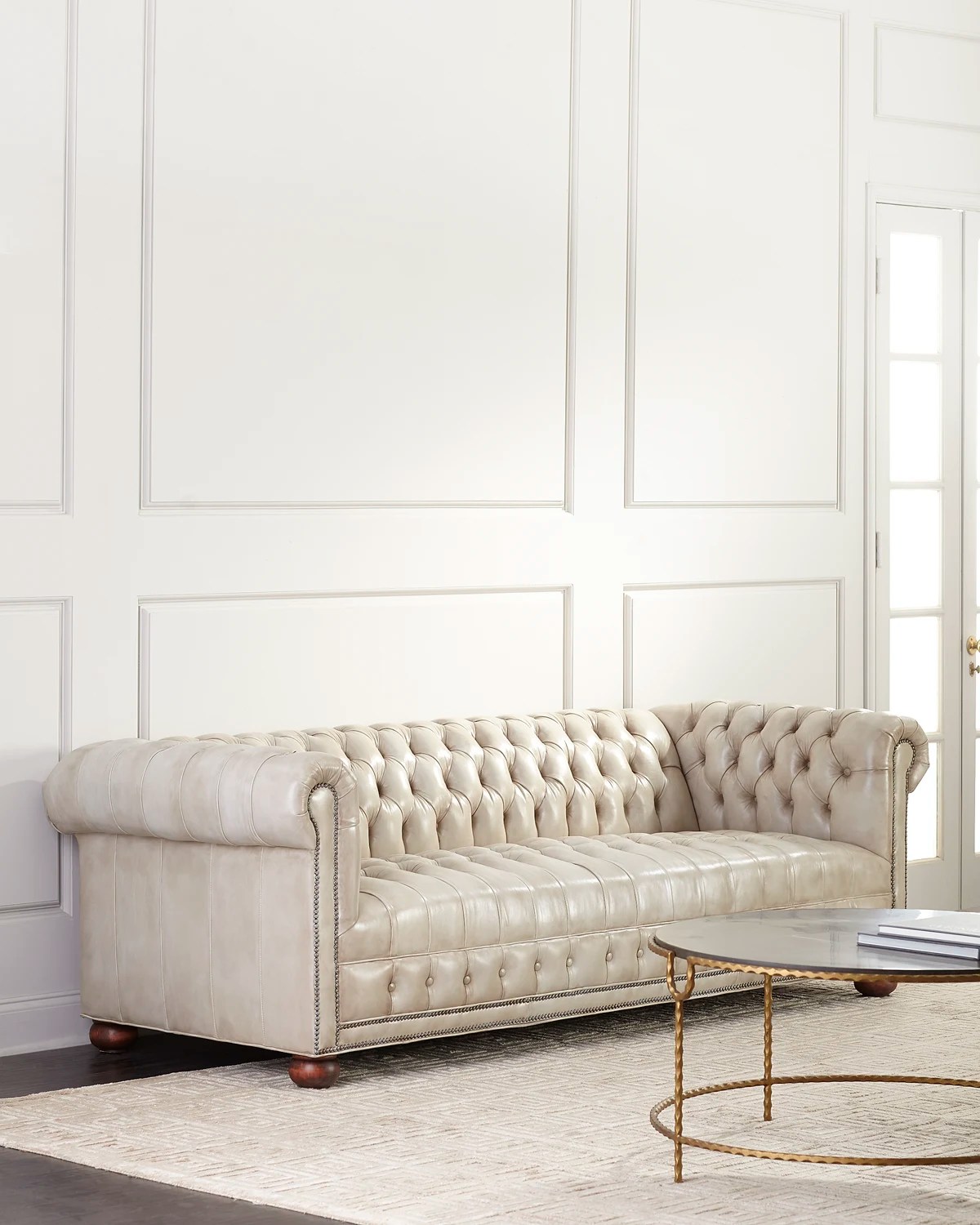 Old Hickory Tannery Chesterfield Leather Sleeper Sofa, 84" Neiman Marcus