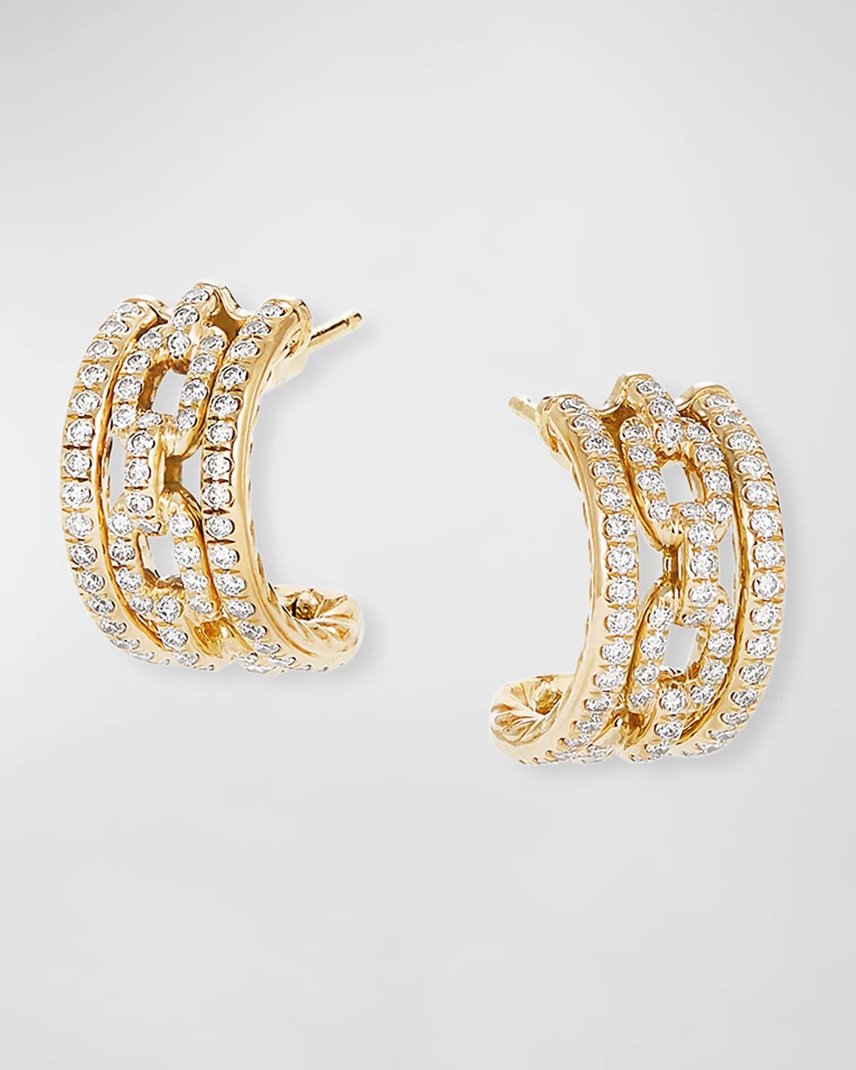 David Yurman Stax Medium ChainLink Hoop Earrings with Diamonds in 18K