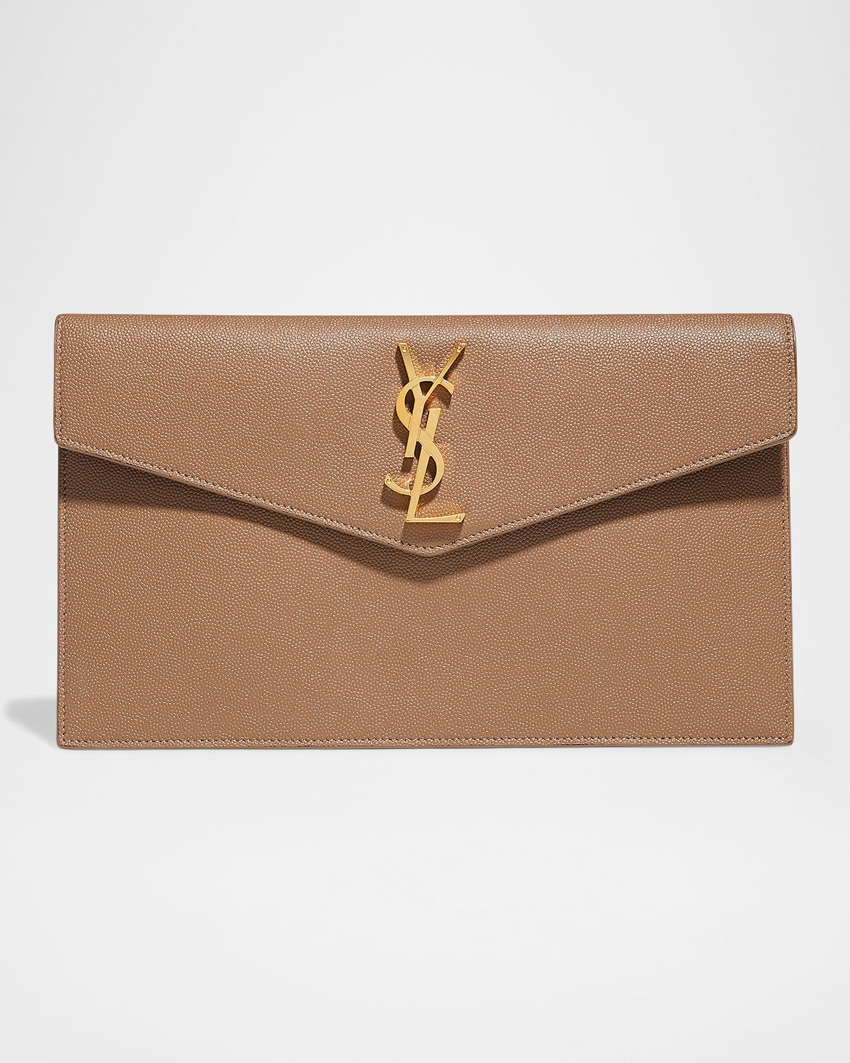 Saint Laurent Uptown YSL Pouch Wallet In Grain De Poudre Embossed Leather Black Hardware