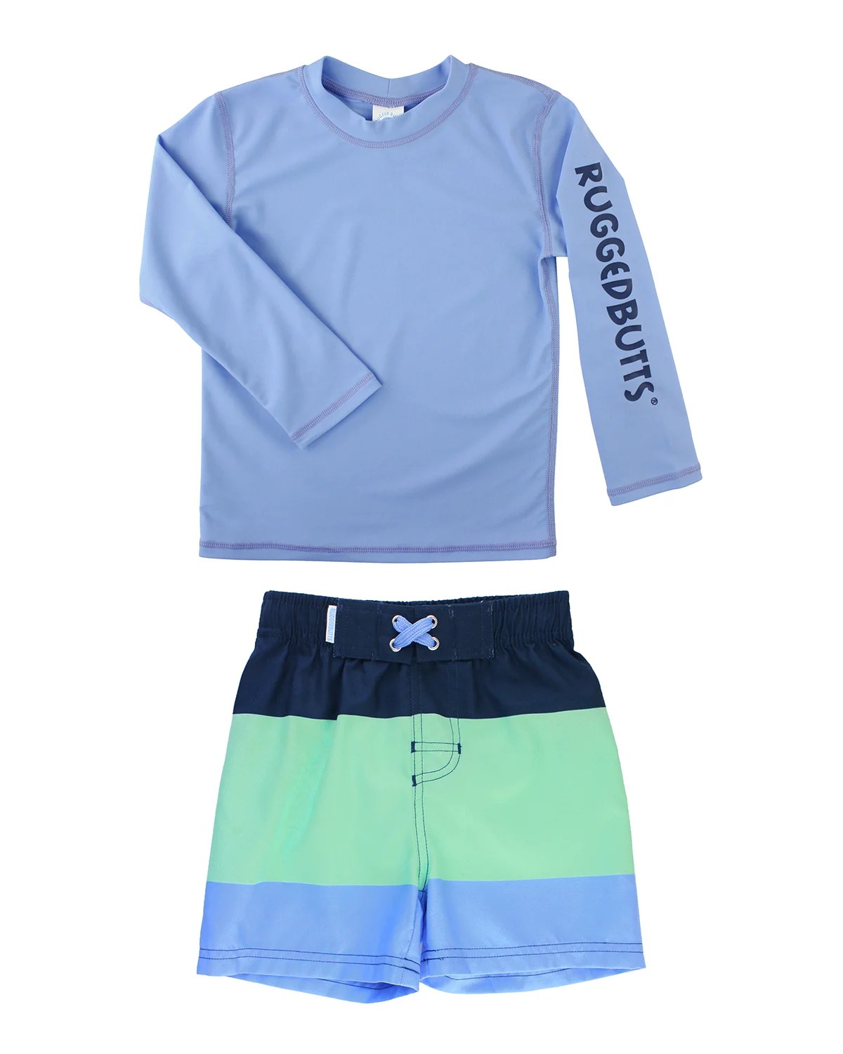 RuggedButts Boy's Solid Rash Guard w/ Printed Swim Trunks, Size 3M7