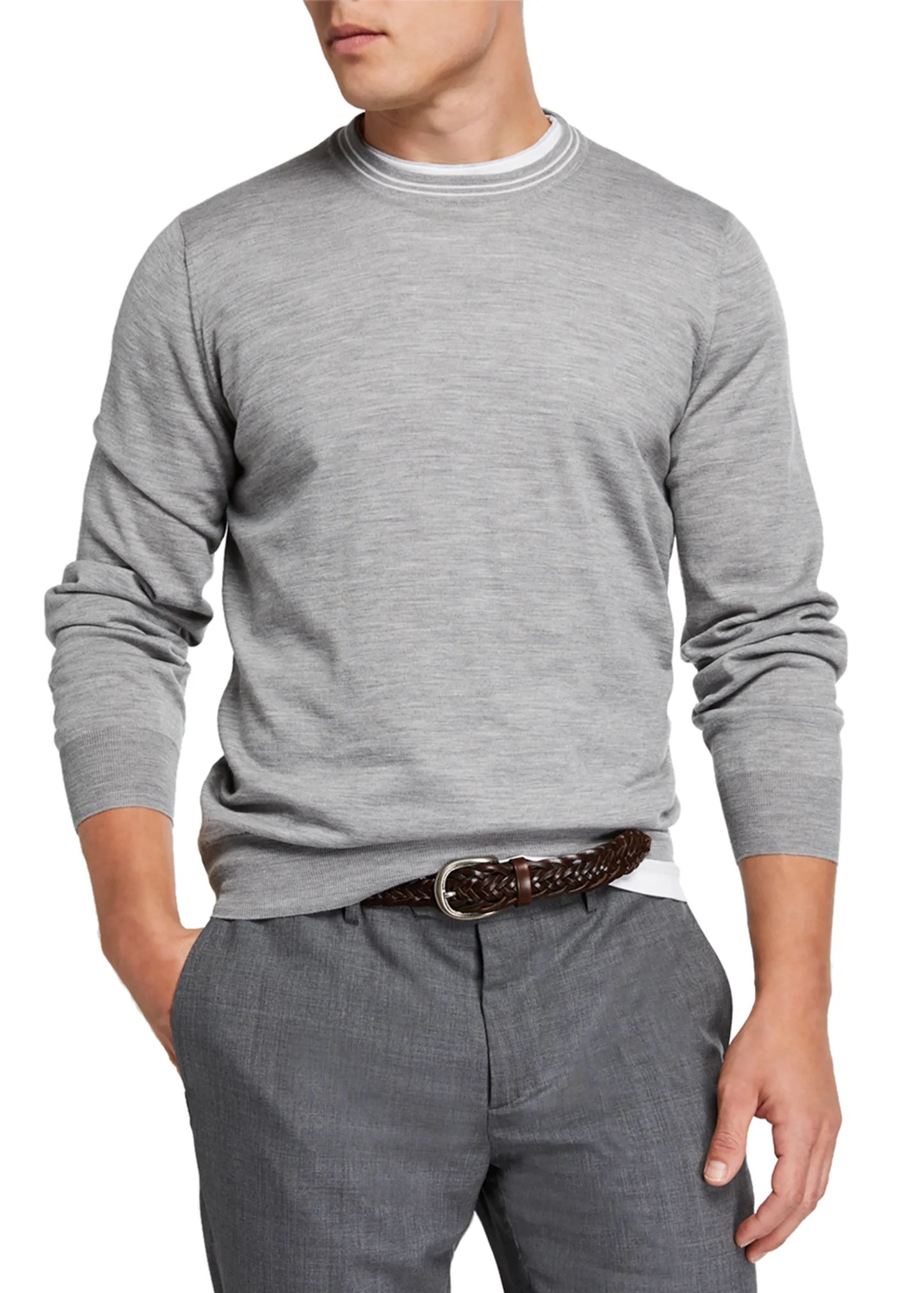 Brunello Cucinelli Men's Cable StripeTrim Cashmere Sweater Neiman Marcus