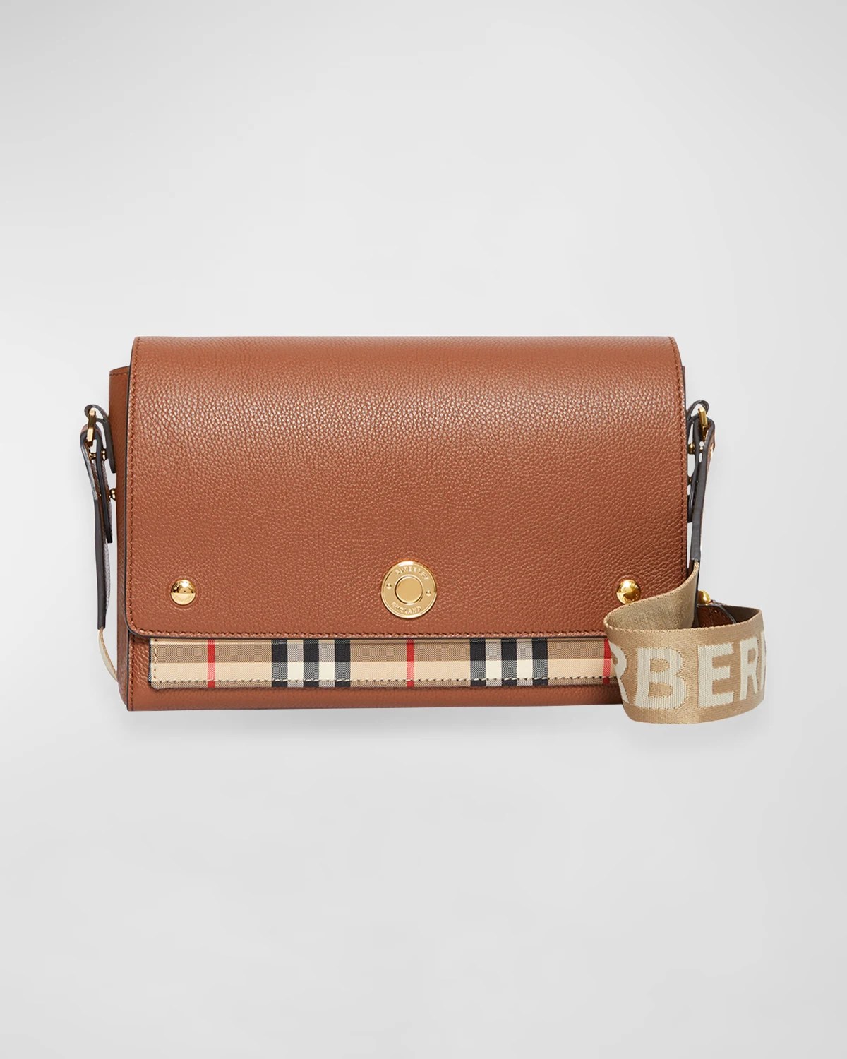 Burberry Note Medium Leather & Vintage Check Crossbody Bag Neiman Marcus