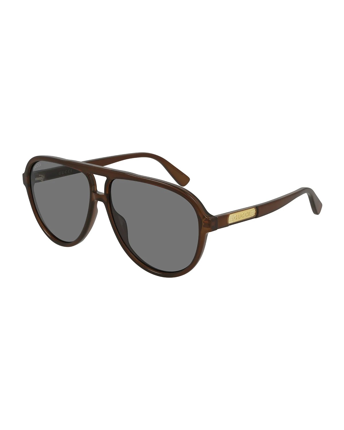 Gucci Men's Transparent Acetate/Metal Aviator Sunglasses Neiman Marcus