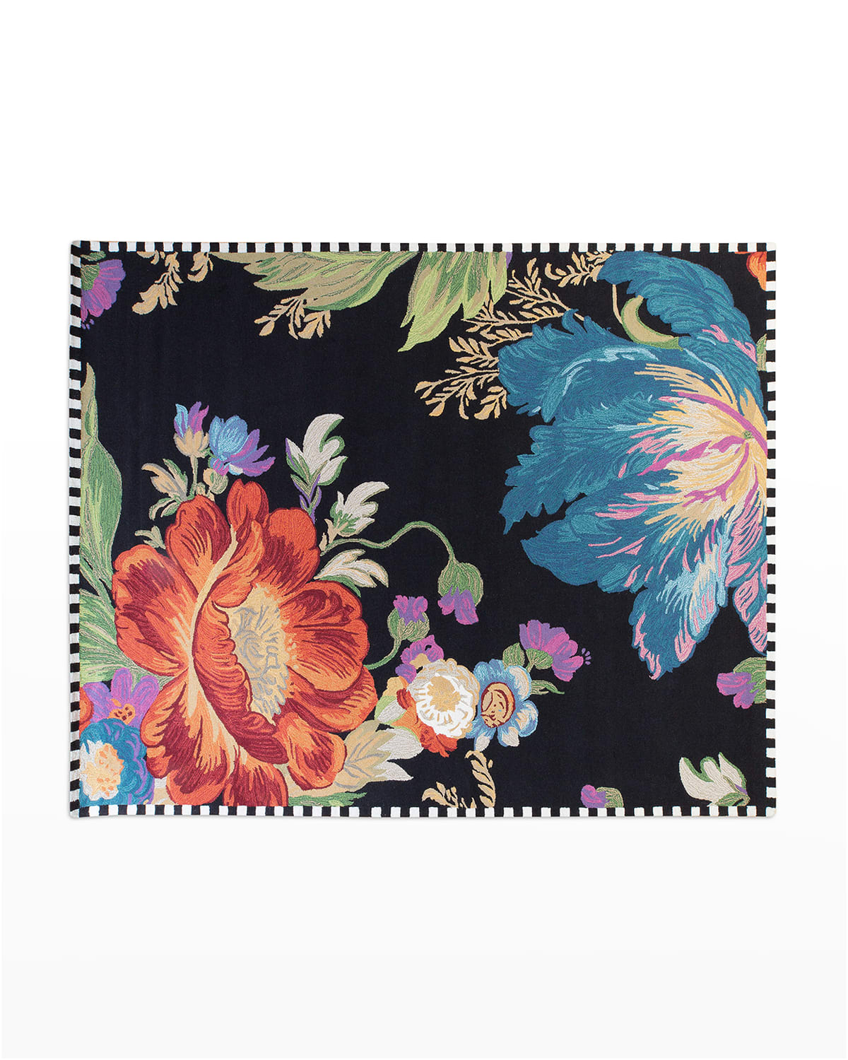 MacKenzieChilds Flower Market Reflections Rug, Black 6' Octagon