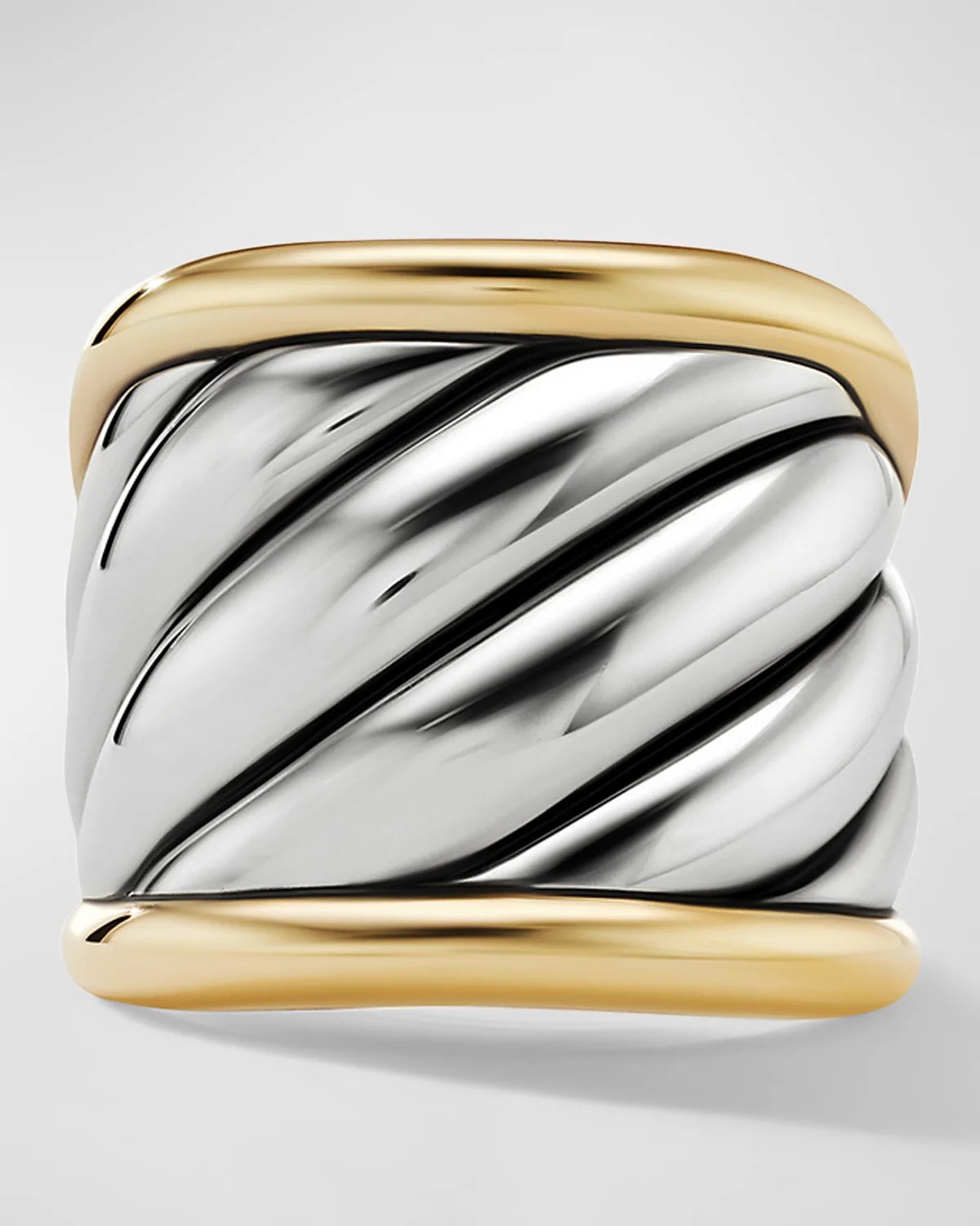 David Yurman 22mm Sculpted Cable Saddle Ring in Silver with Gold