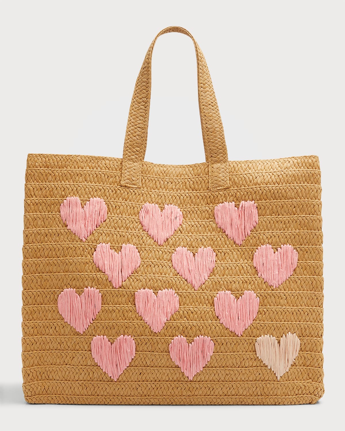 BTB Los Angeles Pearly Heart Straw Tote Bag Neiman Marcus