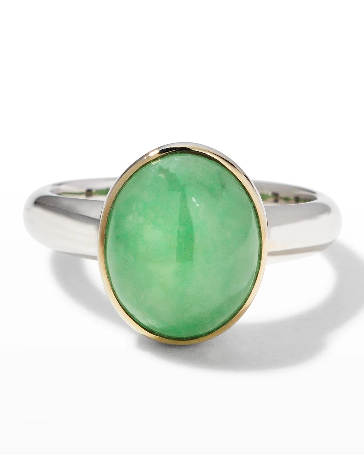 David C.A. Lin 18k White Gold Oval White Jadeite Ring, Size 6.5