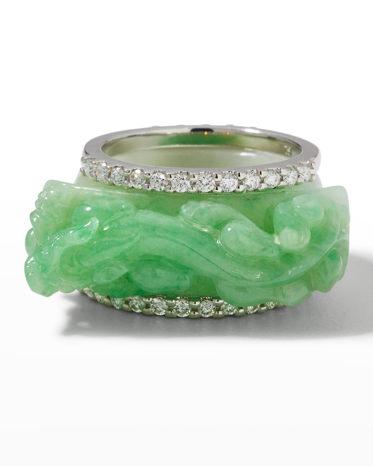 David C.A. Lin 18k White Gold Diamond and Lavender Jadeite Ring, Size 7