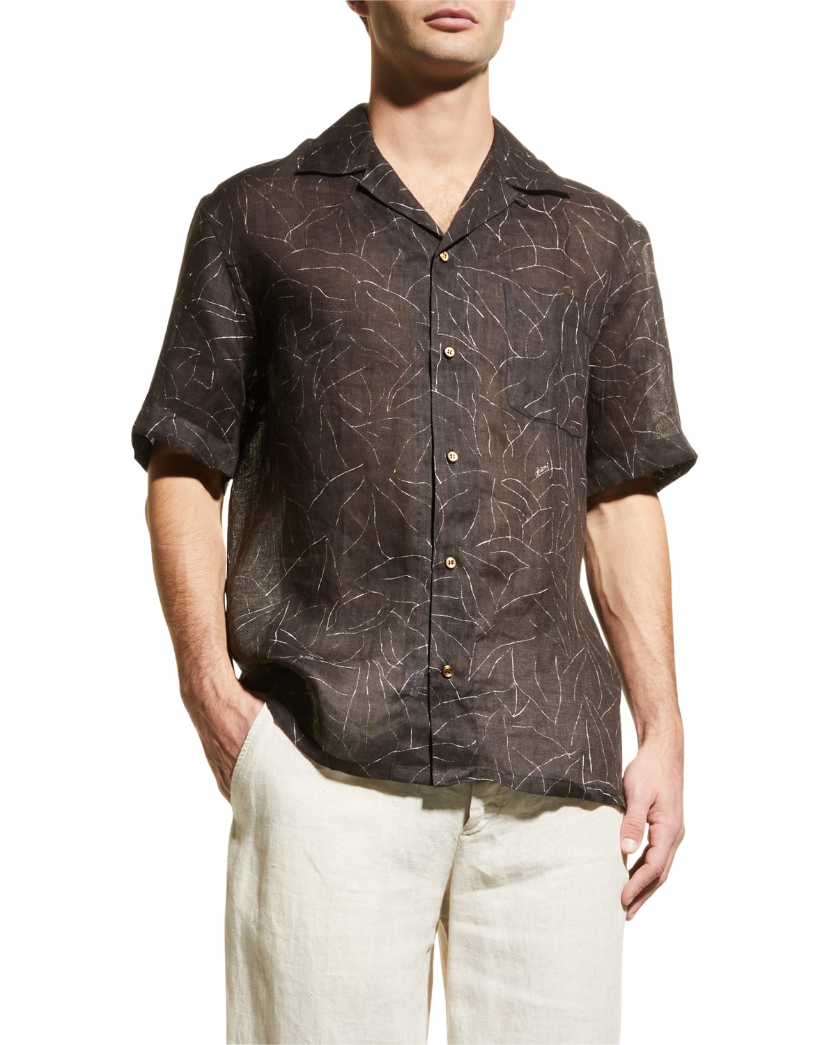 Vince Men's Linen Stripe Sport Shirt Neiman Marcus