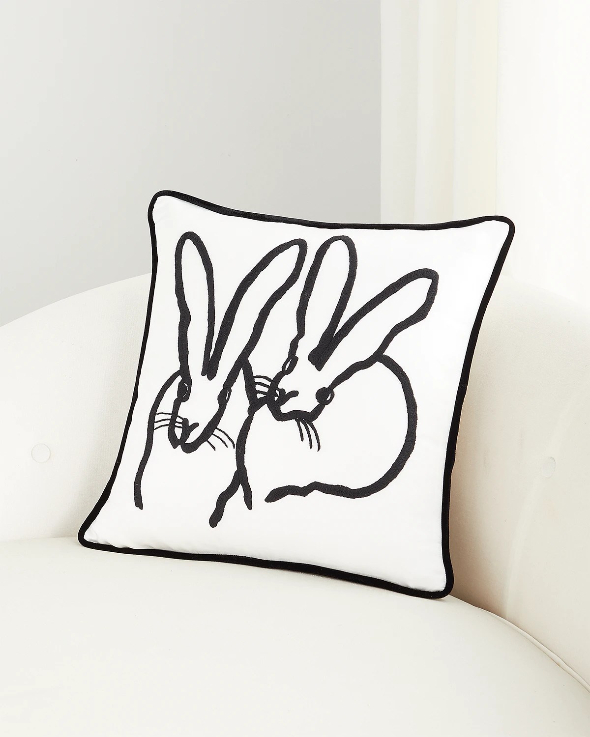 Hunt Slonem HandEmbroidered Silk 2 Bunny Pillow Neiman Marcus