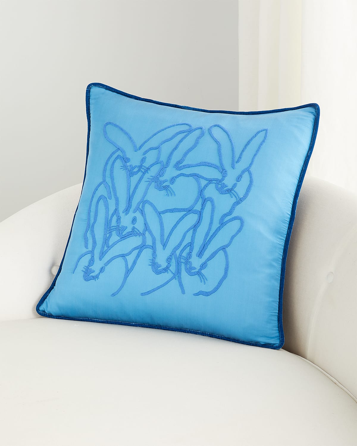 Hunt Slonem HandEmbroidered Silk 2 Bunny Pillow Neiman Marcus