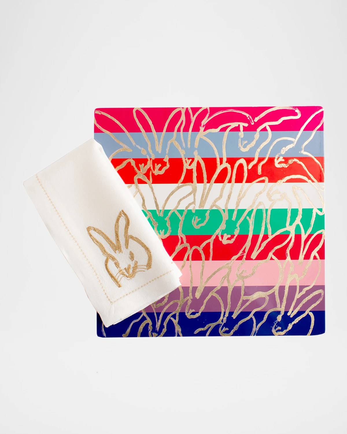 Hunt Slonem White Ascension Gold Leaf and Lacquer Placemat 14.5"Sq