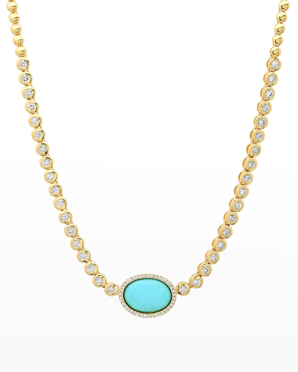 Jennifer Meyer Yellow Gold Turquoise and Diamond Good Luck Necklace