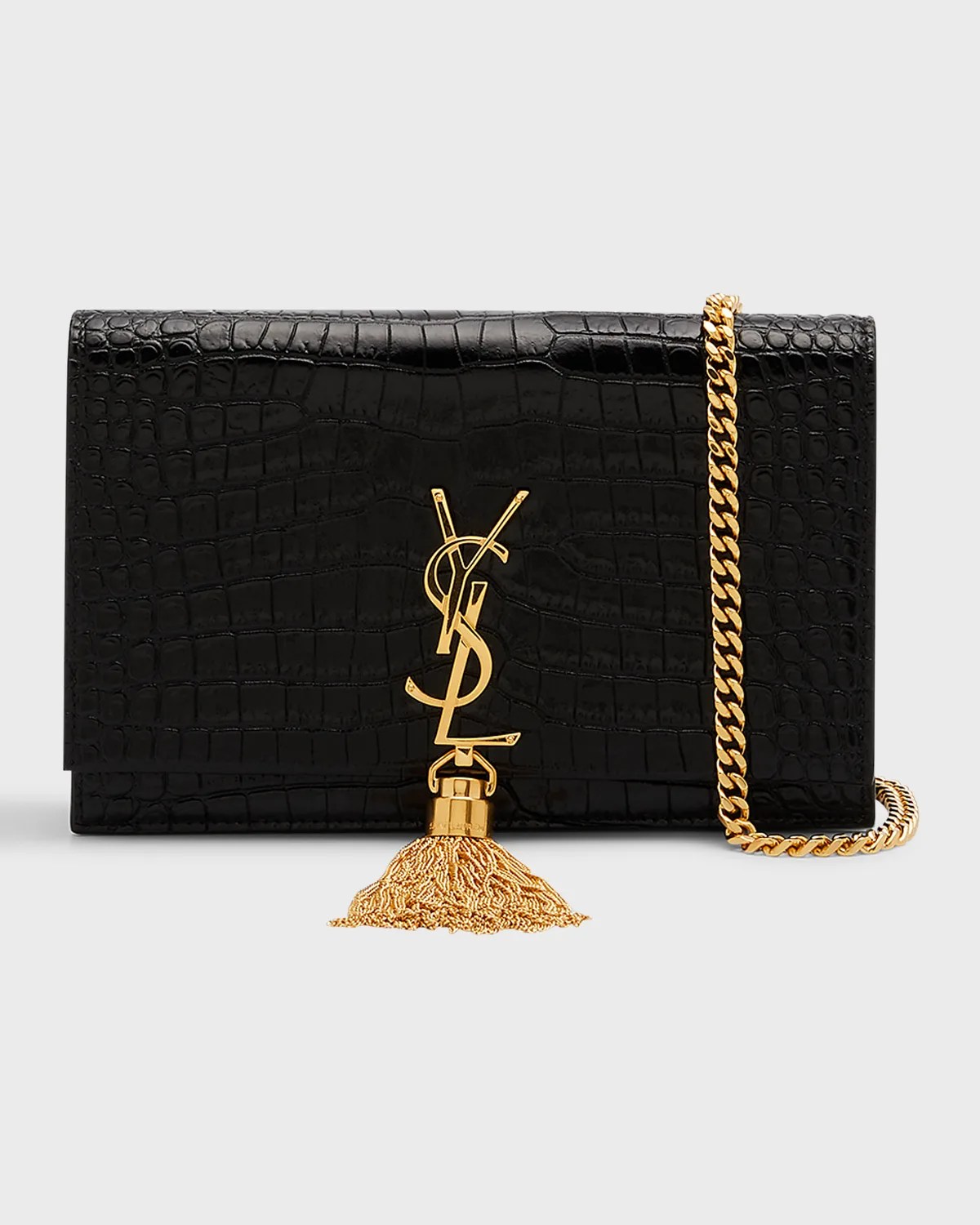 Saint Laurent Kate Metallic Leather Wallet on Chain Neiman Marcus