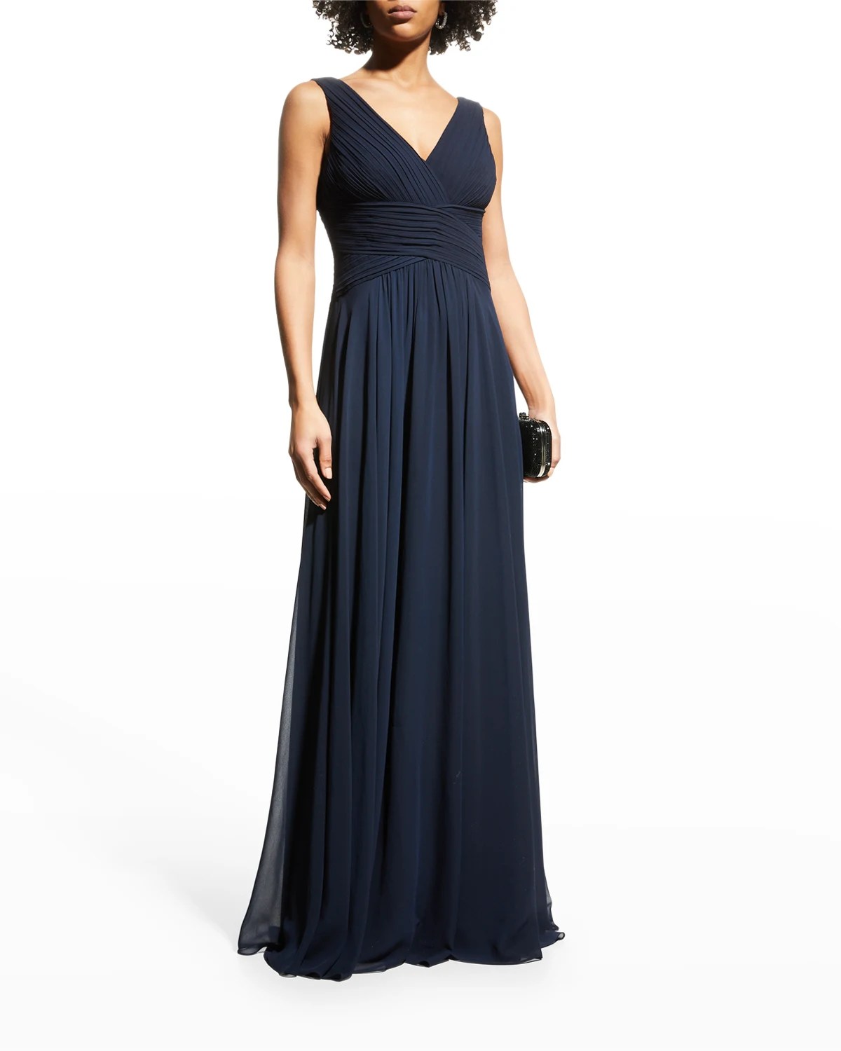 Rickie Freeman for Teri Jon V-Neck Long-Sleeve Twisted Jersey Gown