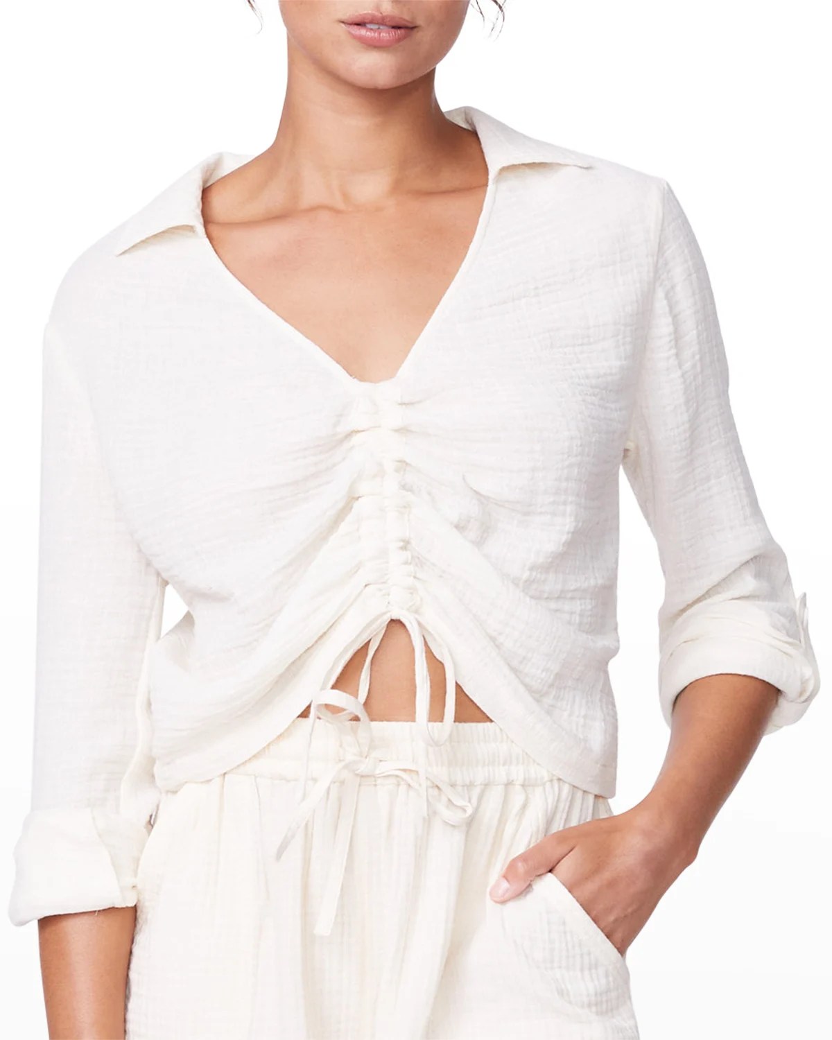 Sea Level Swim Retreat Cotton Gauze Cropped Blouse Neiman Marcus