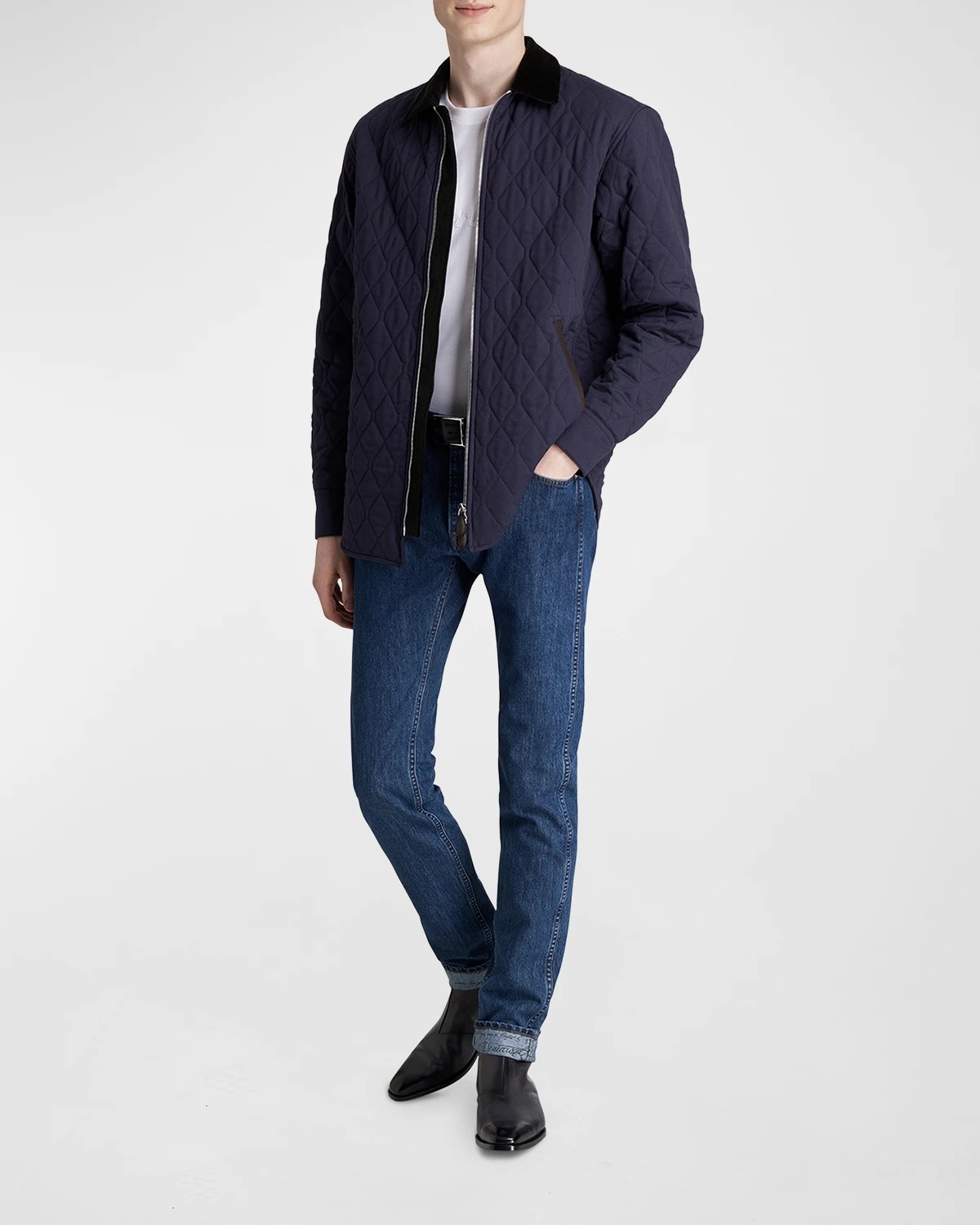 Berluti Men's Corduroy Collar Suede Leather Jacket Neiman Marcus