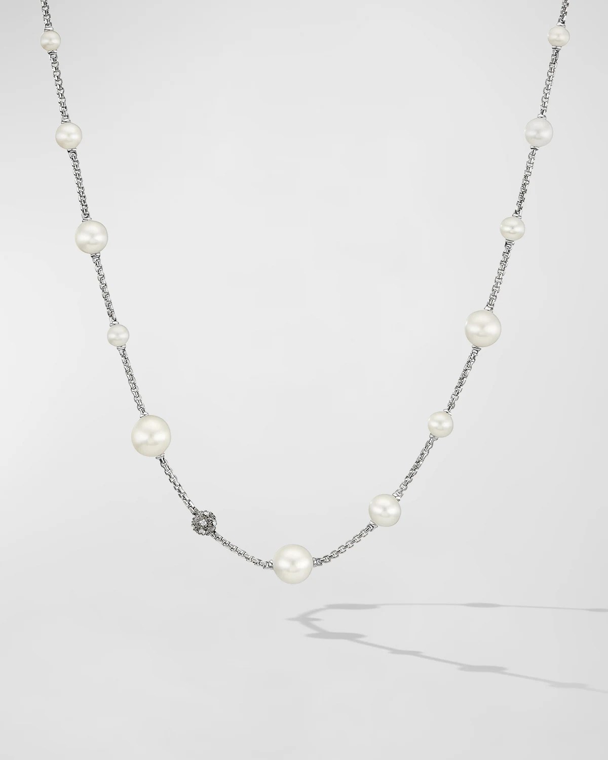 David Yurman Pearl Strand Necklace with Diamonds in Silver, 88.5mm