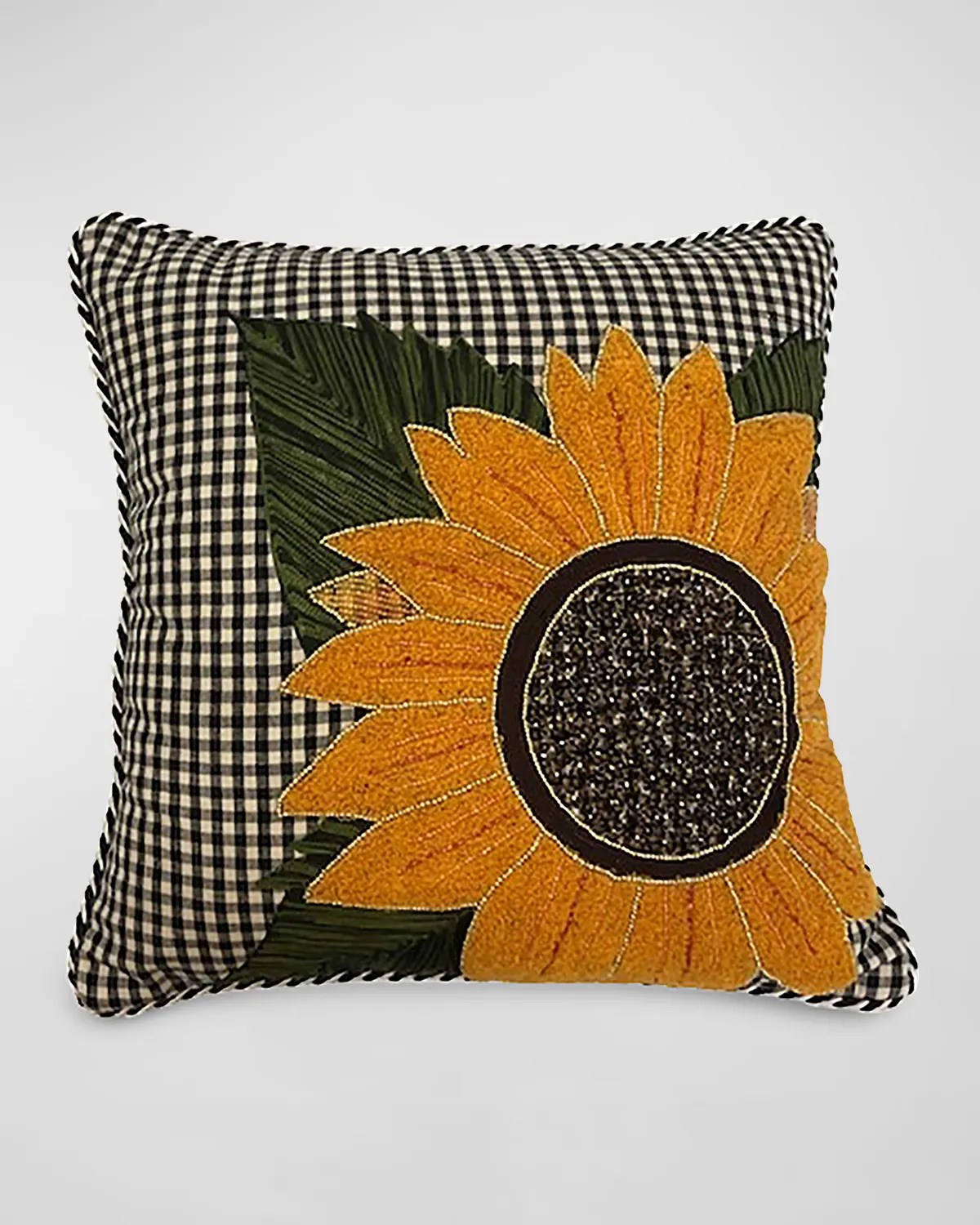 MacKenzieChilds Gingham Sunflower Lumbar Pillow, 22" x 14" Neiman Marcus