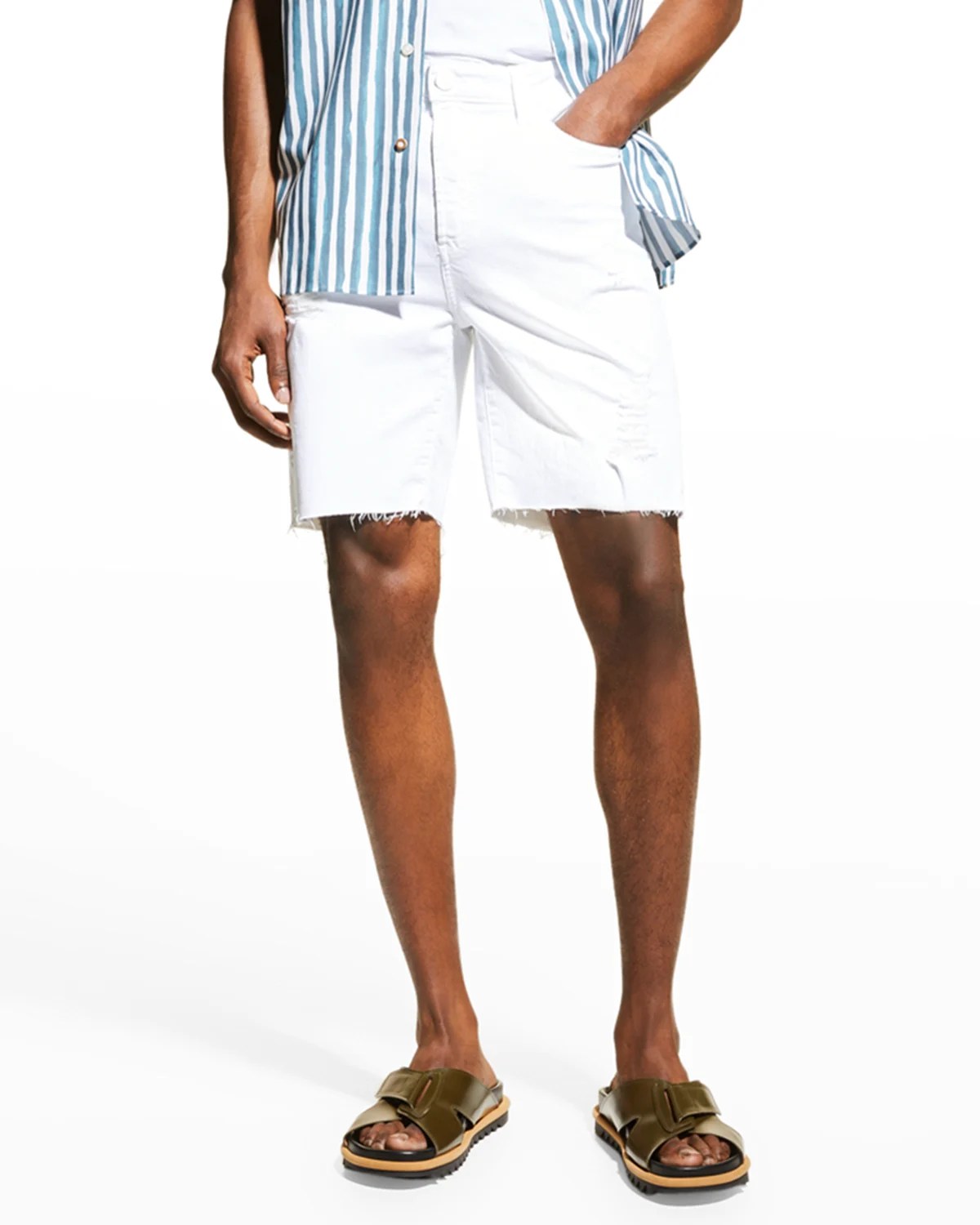 PURPLE Men's Distressed Paint Denim Shorts Neiman Marcus