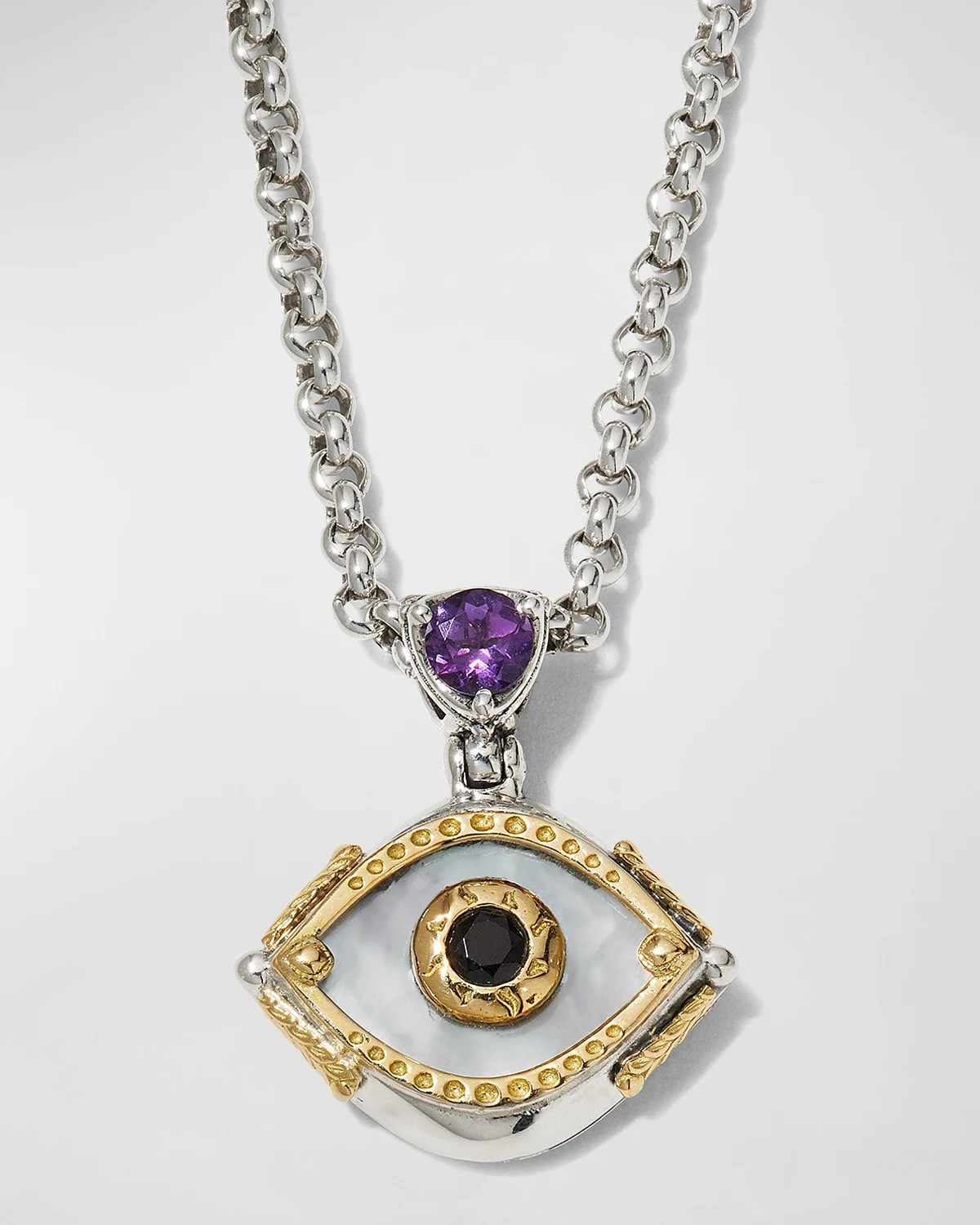 Konstantino MotherofPearl Evil Eye Pendant Necklace with Black Spinel