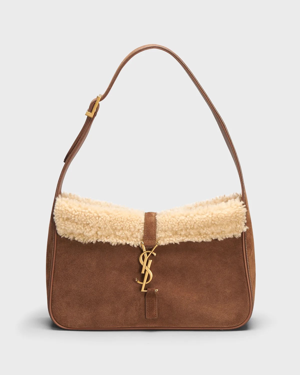 Saint Laurent Le 5 A 7 Shearling & Suede Shoulder Bag Neiman Marcus