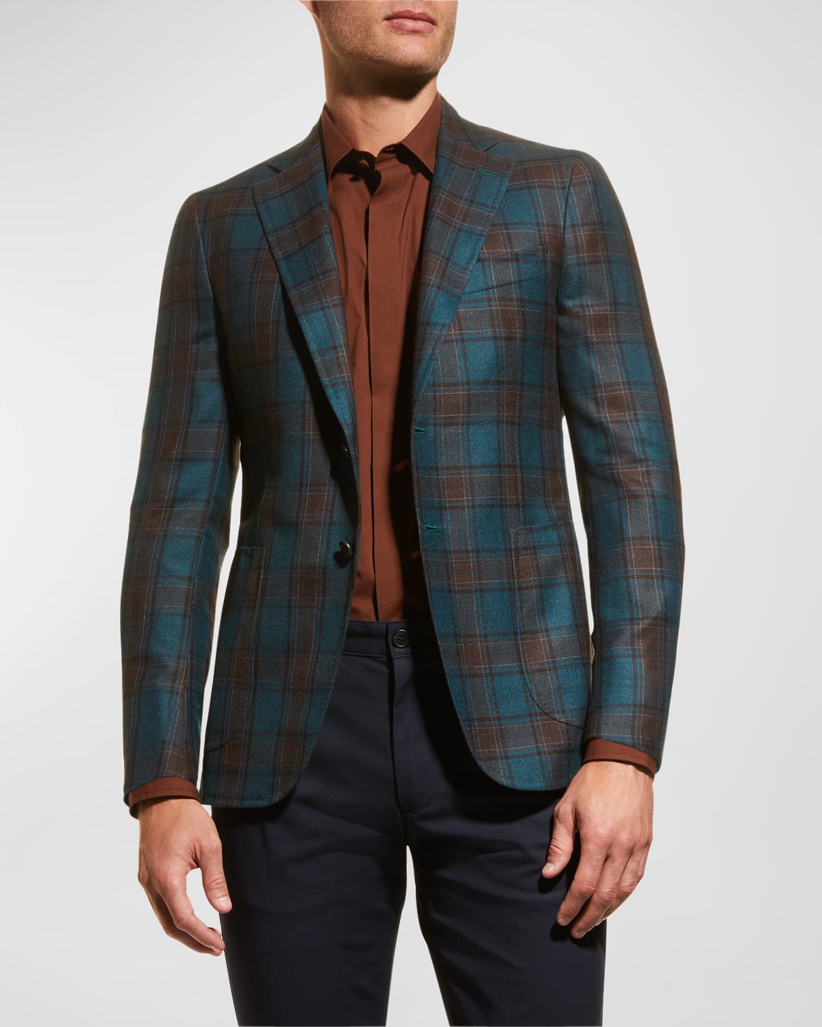 Isaia Men's Plaid CashmereSilk Sport Jacket Neiman Marcus