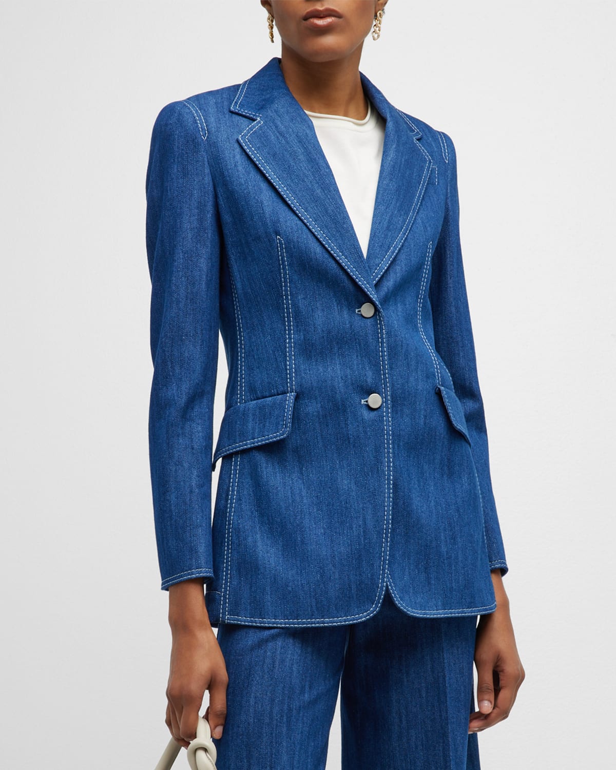 Akris punto Denim Jacket w/ Fringe Trim Neiman Marcus