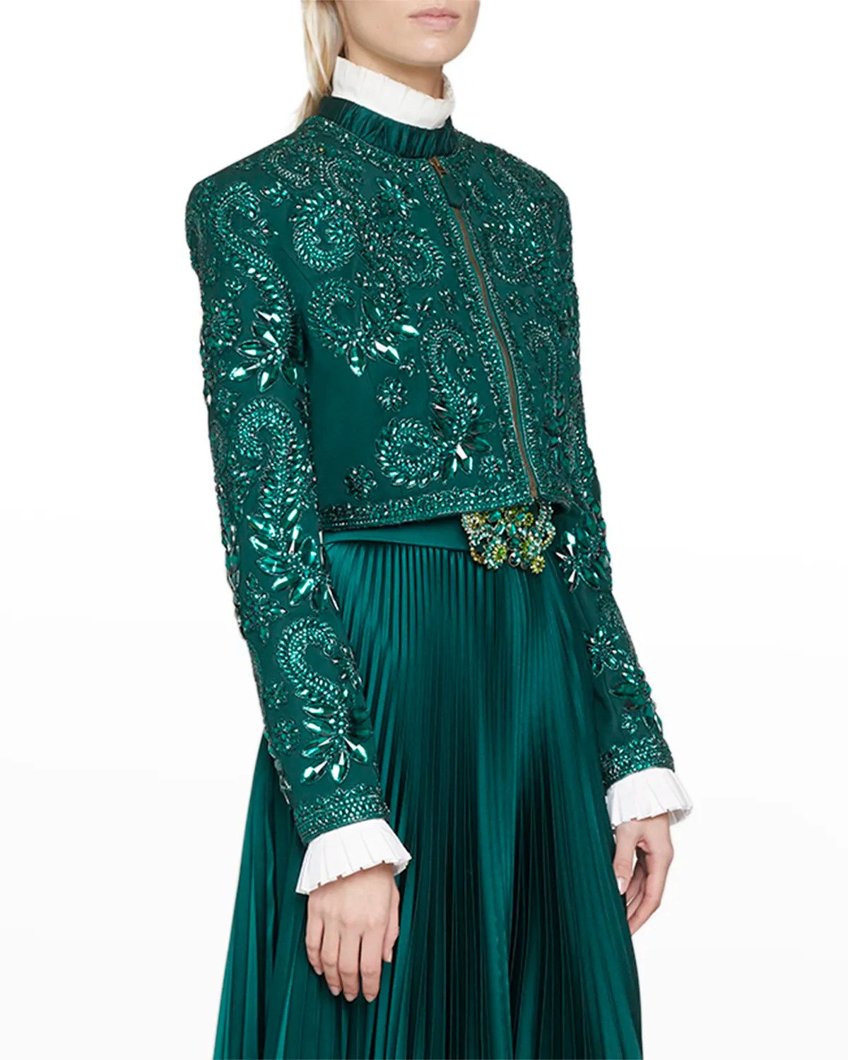 Andrew Gn Floral Embroidered Velvet Crop Jacket Neiman Marcus