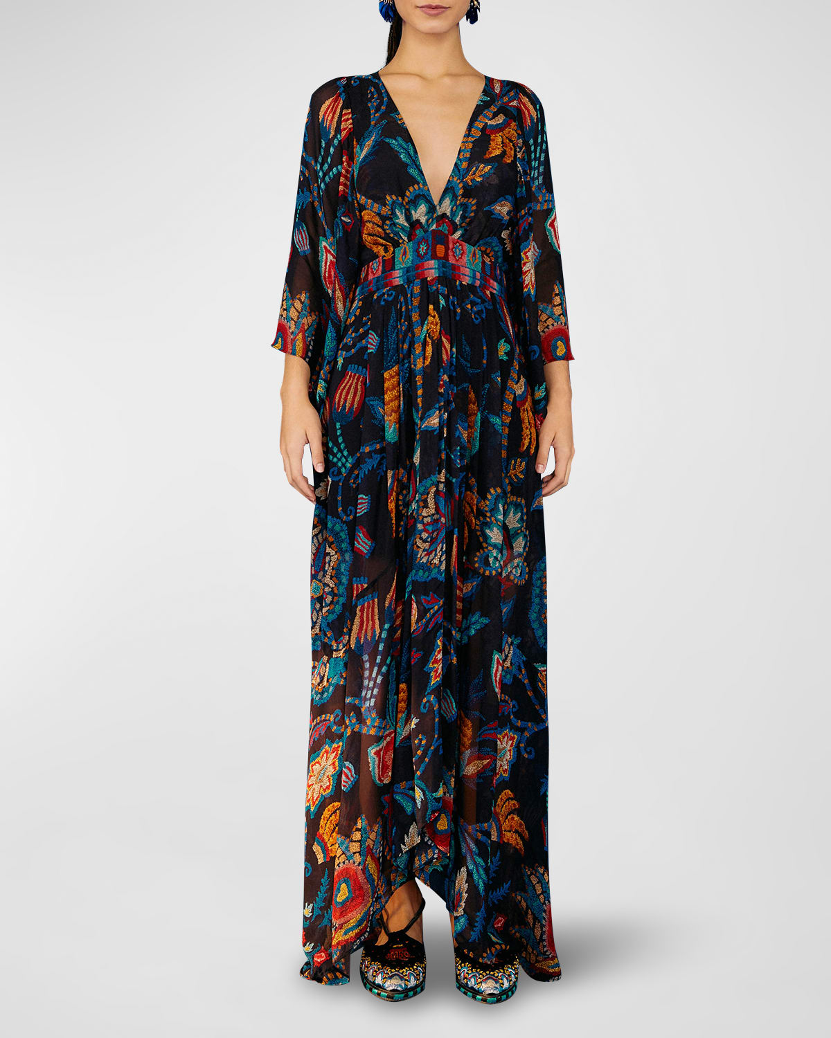 Farm Rio Sunset Tapestry PuffSleeve Maxi Dress Neiman Marcus