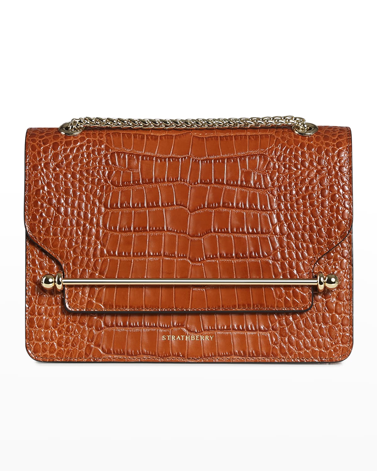 STRATHBERRY EastWest CrocEmbossed Chain Shoulder Bag Neiman Marcus