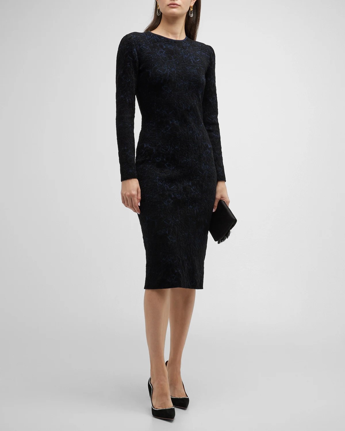 Carolina Herrera Intarsia Knit Floral Midi Dress Neiman Marcus