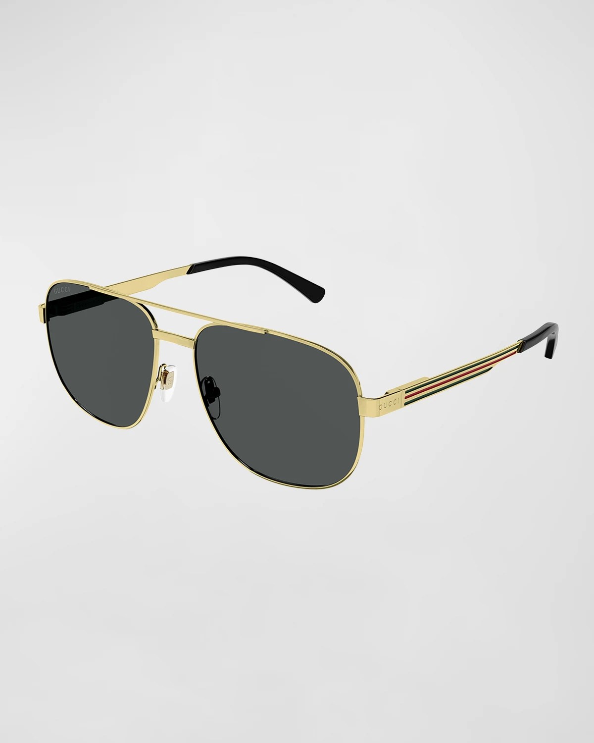 Gucci Men's Stripe Logo Metal Aviator Sunglasses Neiman Marcus