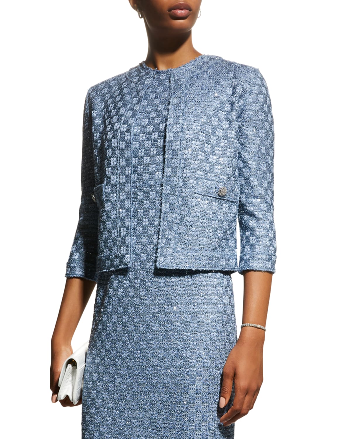 St. John Metallic Check Paillette Knit Sleeveless Dress Neiman Marcus