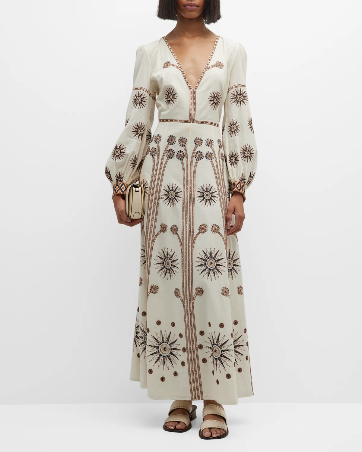 EMPORIO SIRENUSE Aurora PaestumEmbroidered Linen Maxi Dress Neiman