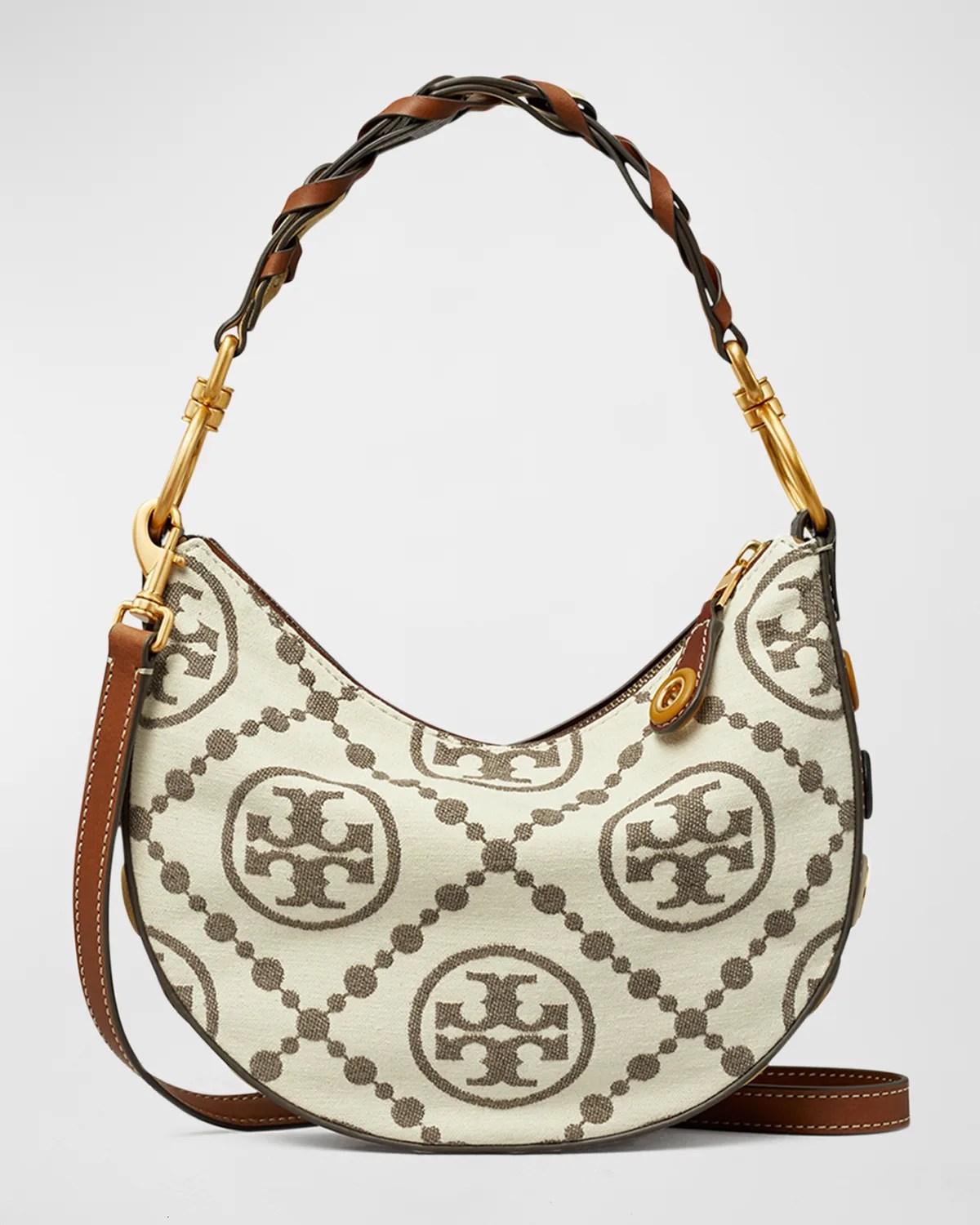 Tory Burch Mini T Monogram Jacquard Crescent Crossbody Bag Neiman Marcus