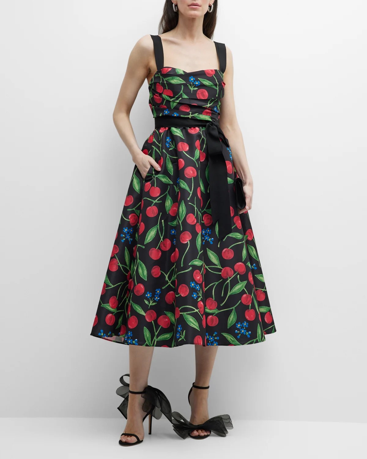 Carolina Herrera CherryPrint Faux Wrap Midi Dress Neiman Marcus