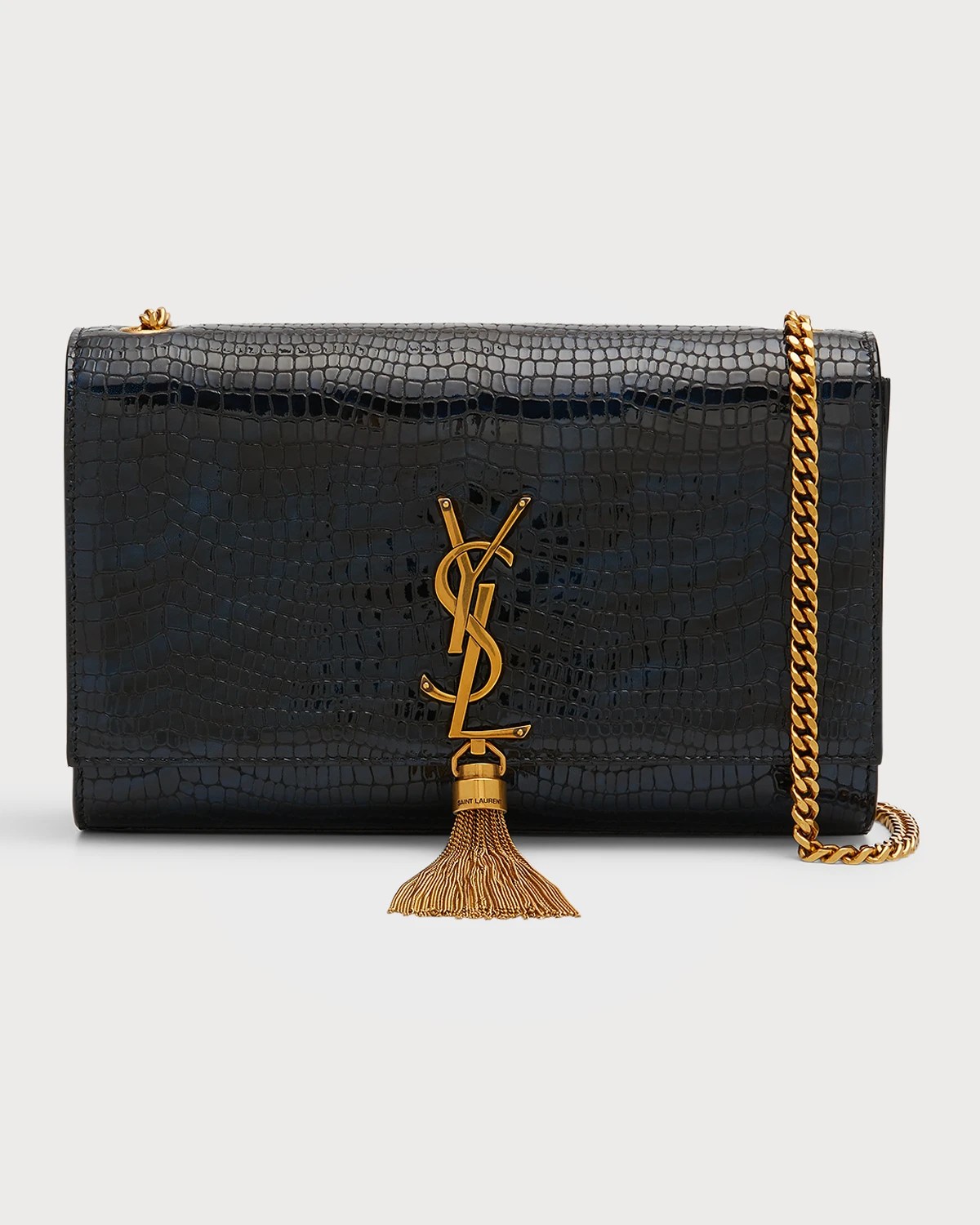 Saint Laurent Small Kate Tassel Bag In Black CrocodileEmbossed Leather