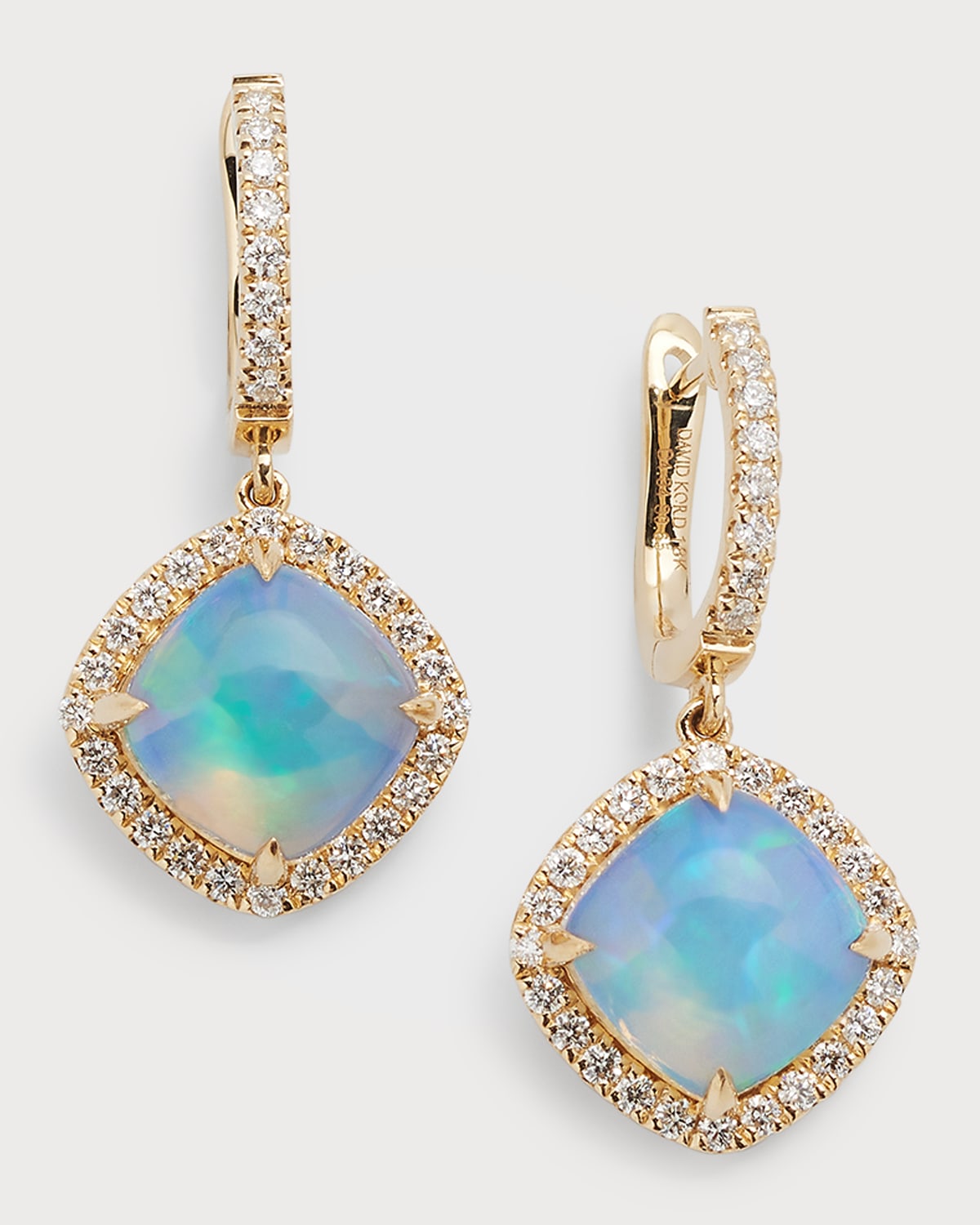 David Kord 18K Yellow Gold Stud Earrings with Opal Rounds and Diamonds