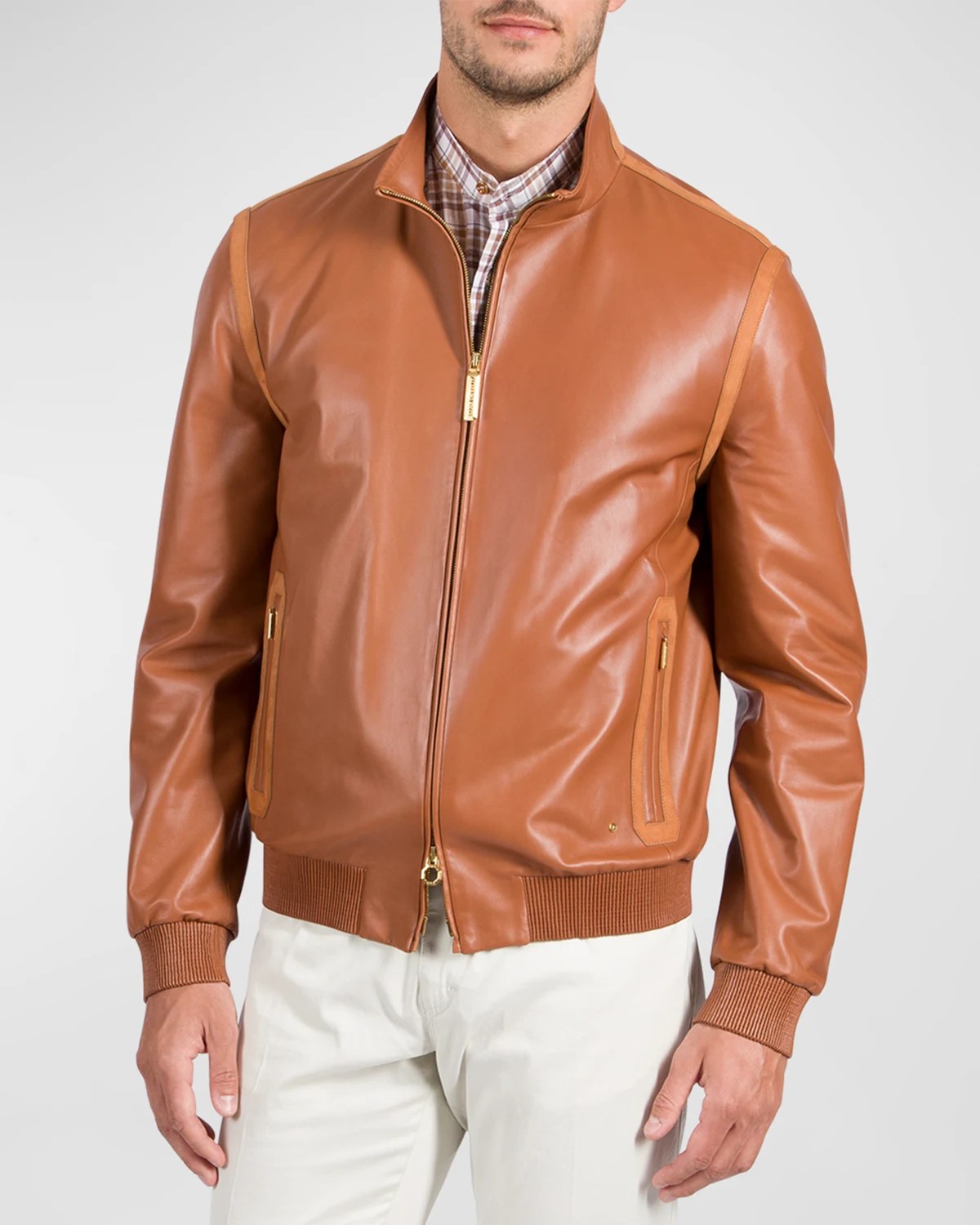 Isaia Men's Leather Bomber Jacket Neiman Marcus